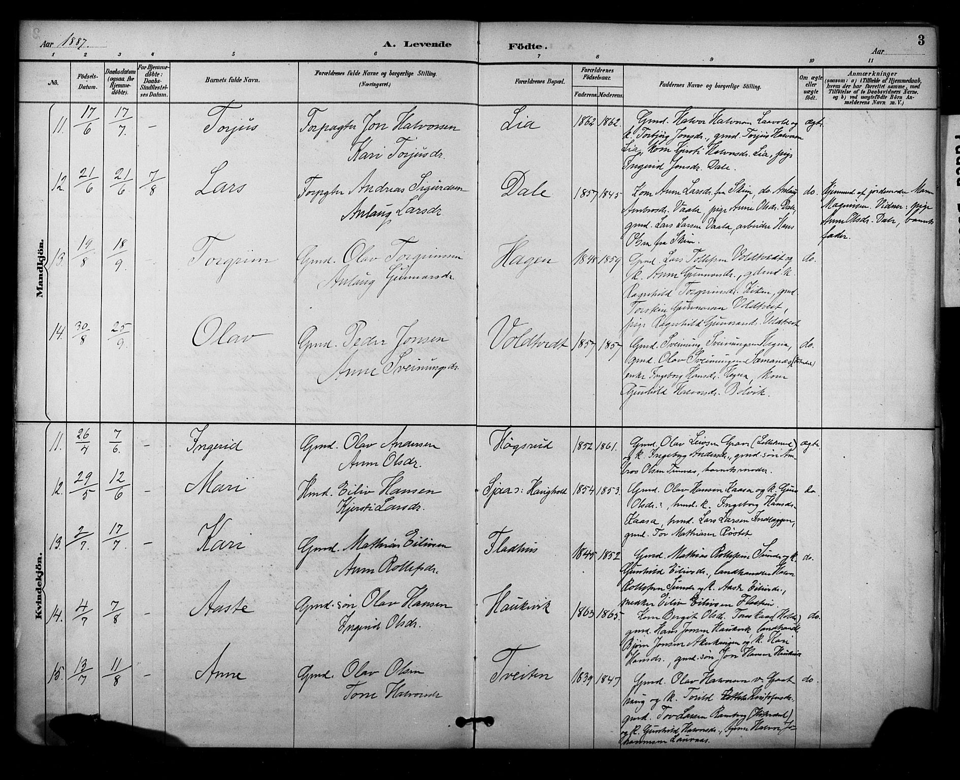 Sauherad kirkebøker, AV/SAKO-A-298/F/Fa/L0009: Ministerialbok nr. I 9, 1887-1912, s. 3