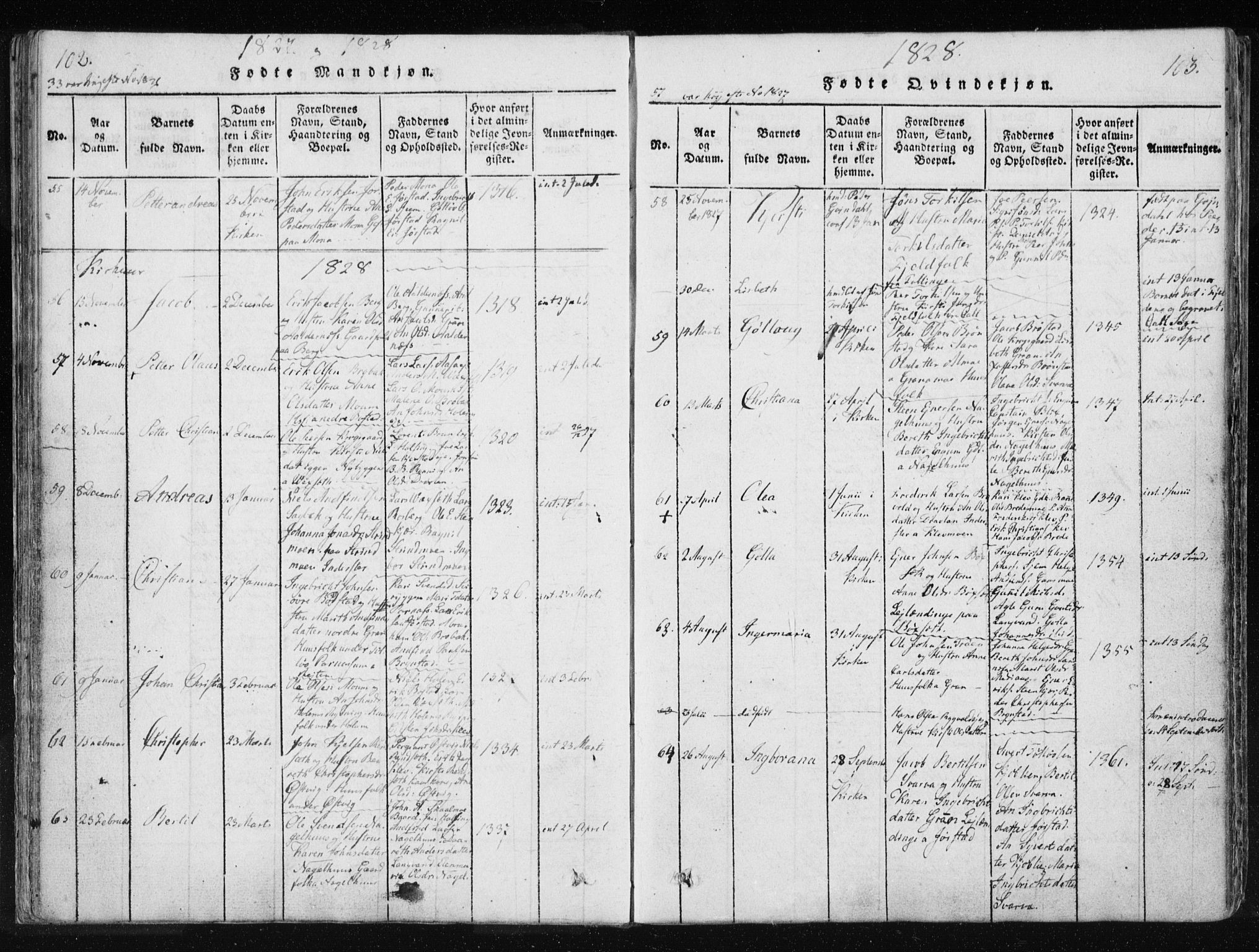 Ministerialprotokoller, klokkerbøker og fødselsregistre - Nord-Trøndelag, SAT/A-1458/749/L0469: Ministerialbok nr. 749A03, 1817-1857, s. 102-103