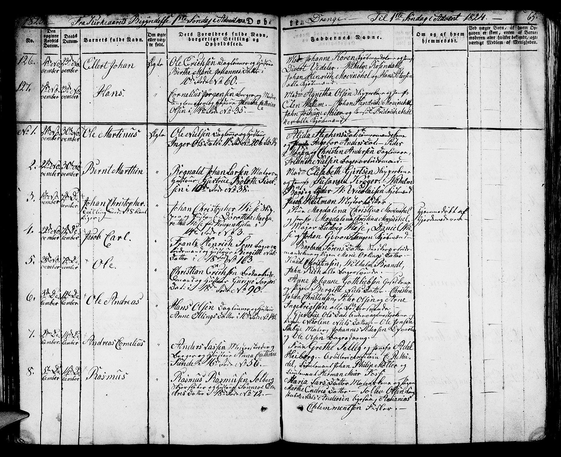 Domkirken sokneprestembete, AV/SAB-A-74801/H/Hab/L0005: Klokkerbok nr. A 5, 1821-1830, s. 65
