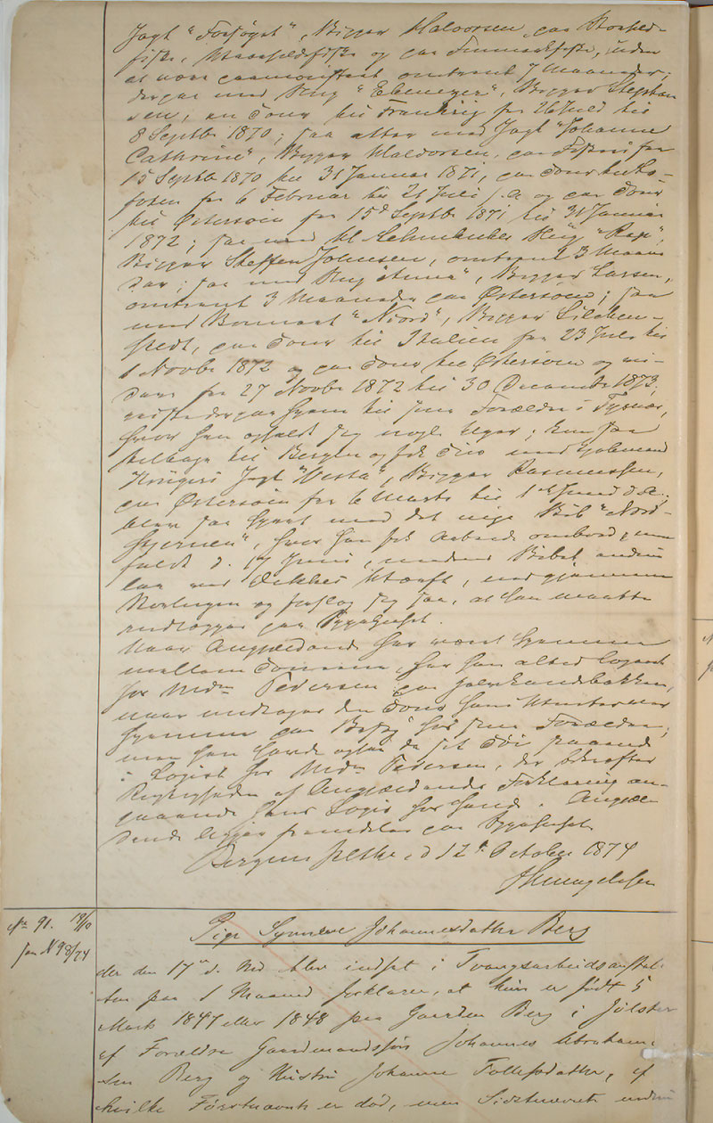 Bergen politikammer / politidistrikt, AV/SAB-A-60401/I/Ic, 1874-1878