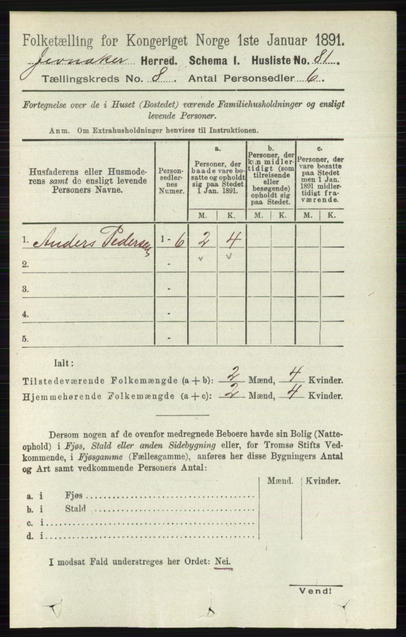 RA, Folketelling 1891 for 0532 Jevnaker herred, 1891, s. 4331