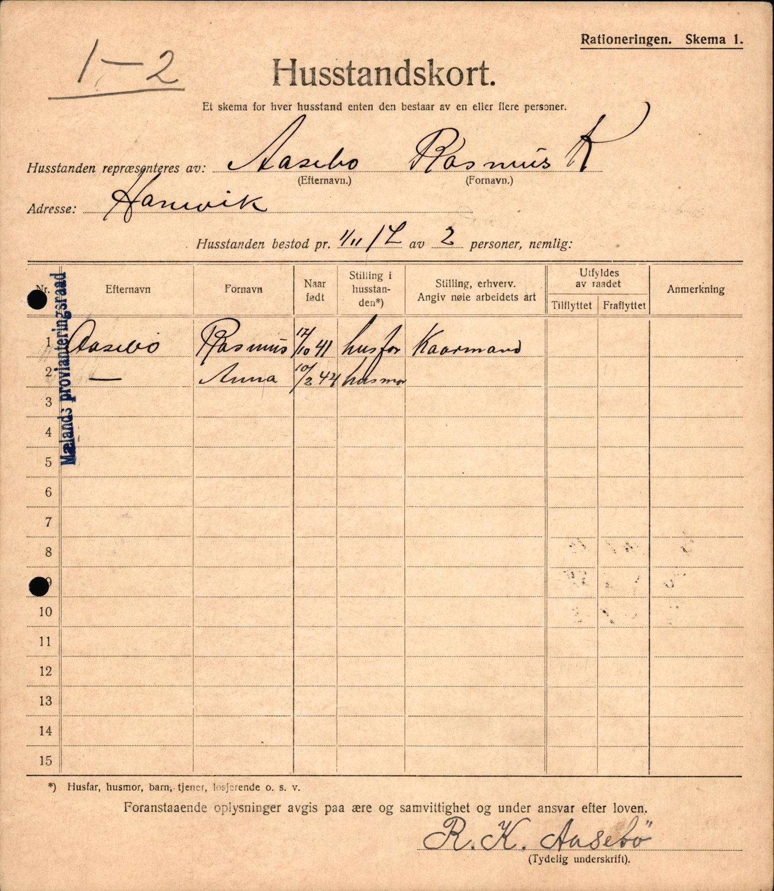 IKAH, Meland kommune, Provianteringsrådet, Husstander per 01.11.1917, 1917-1918, s. 47