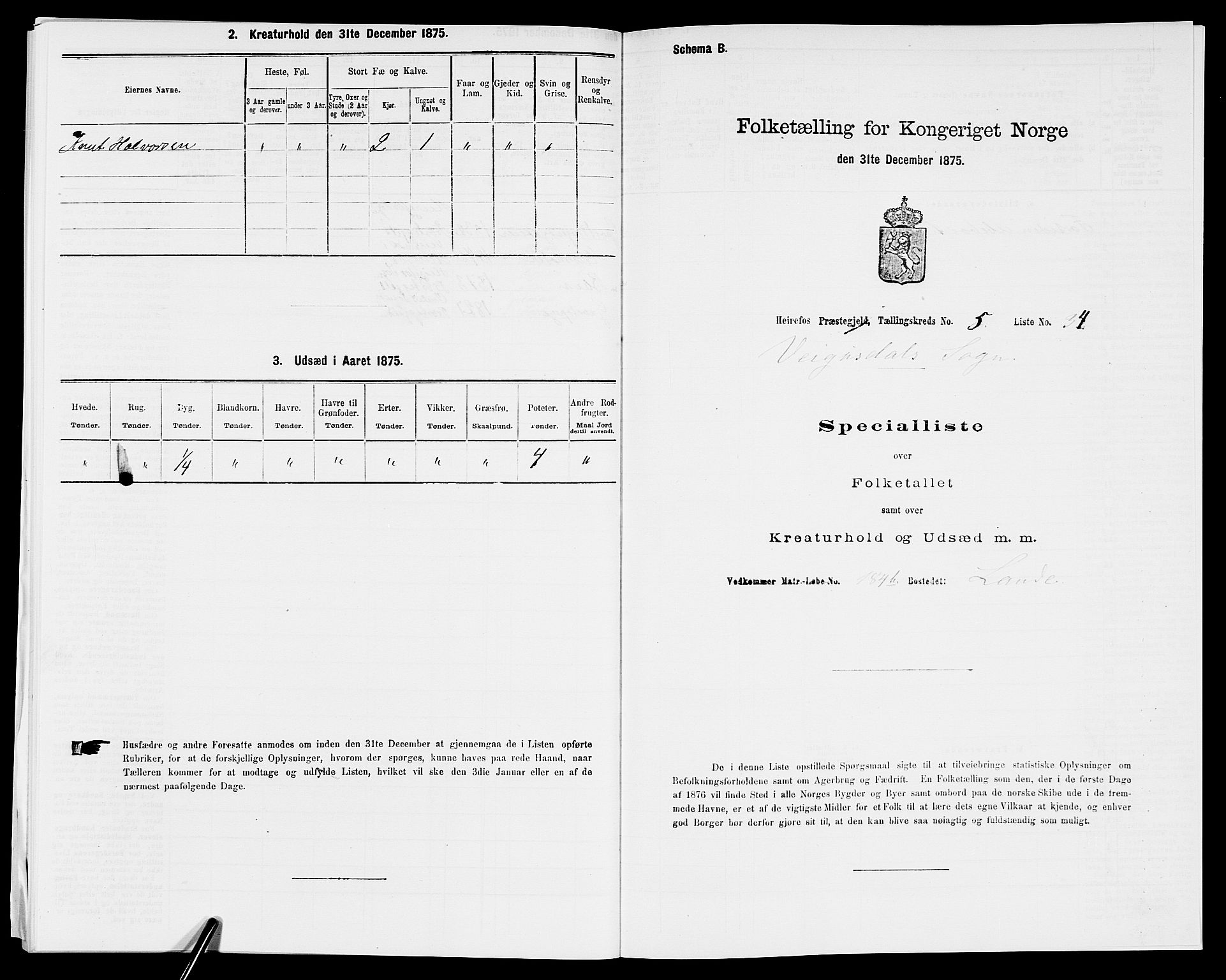 SAK, Folketelling 1875 for 0933P Herefoss prestegjeld, 1875, s. 454