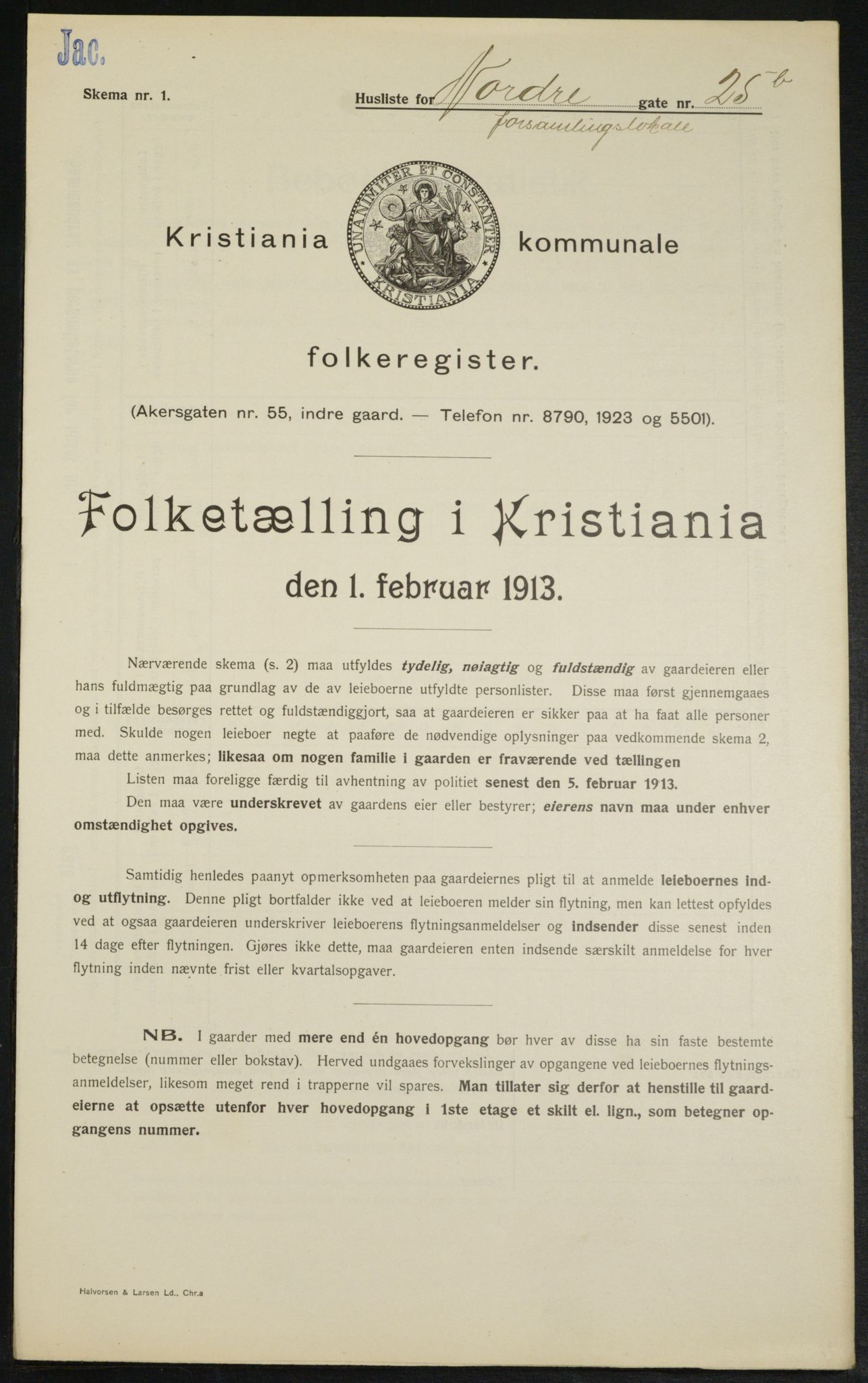 OBA, Kommunal folketelling 1.2.1913 for Kristiania, 1913, s. 73413