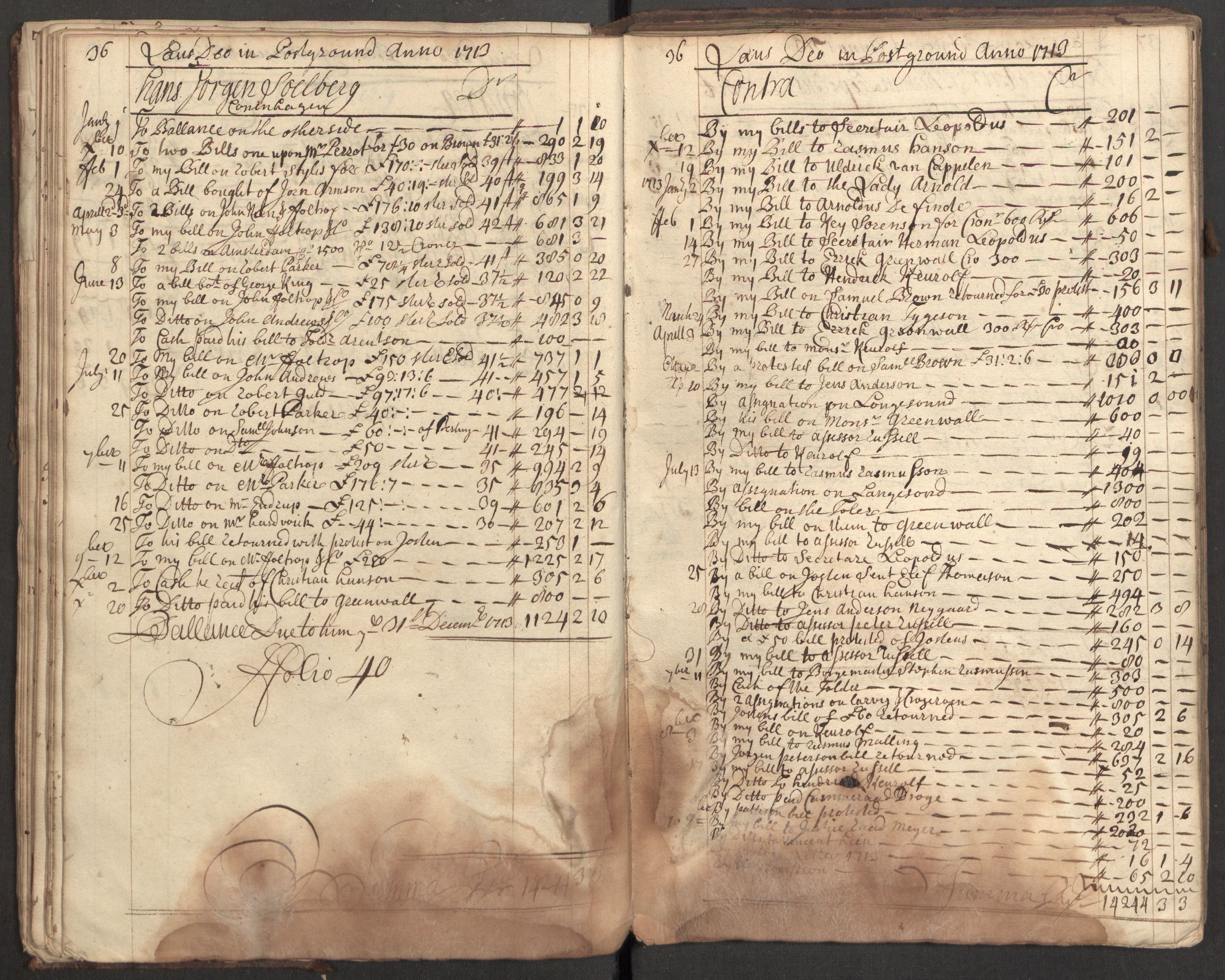 Bowman, James, RA/PA-0067/F/L0002/0001: Kontobok og skiftepapirer / James Bowmans kontobok, 1708-1728, s. 38