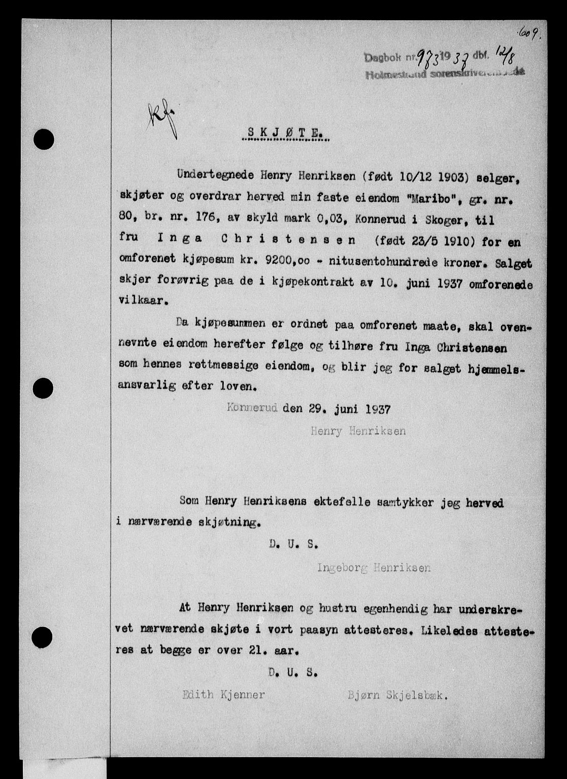 Holmestrand sorenskriveri, SAKO/A-67/G/Ga/Gaa/L0048: Pantebok nr. A-48, 1936-1937, Dagboknr: 973/1937