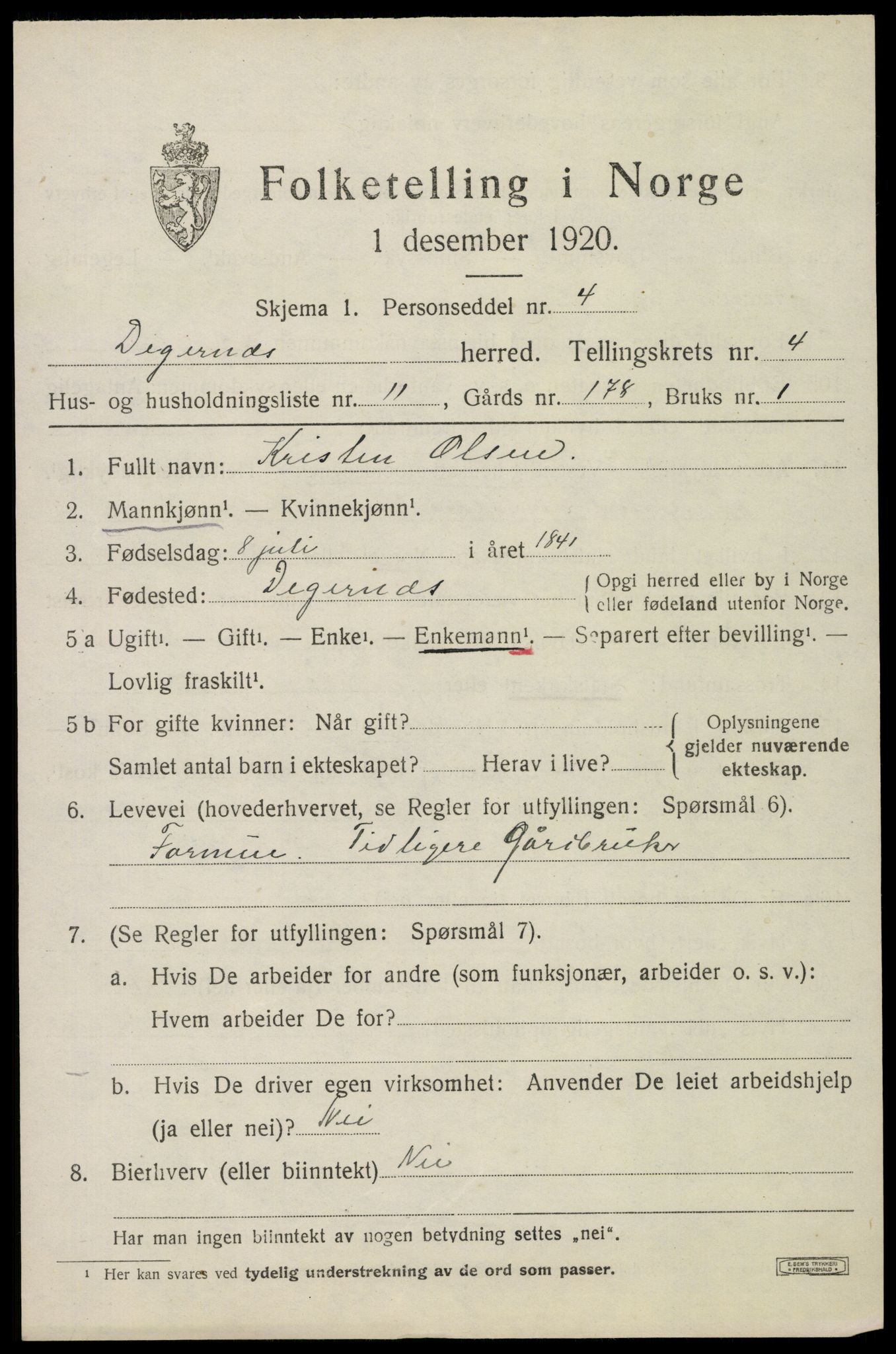 SAO, Folketelling 1920 for 0129 Degernes herred, 1920, s. 2434