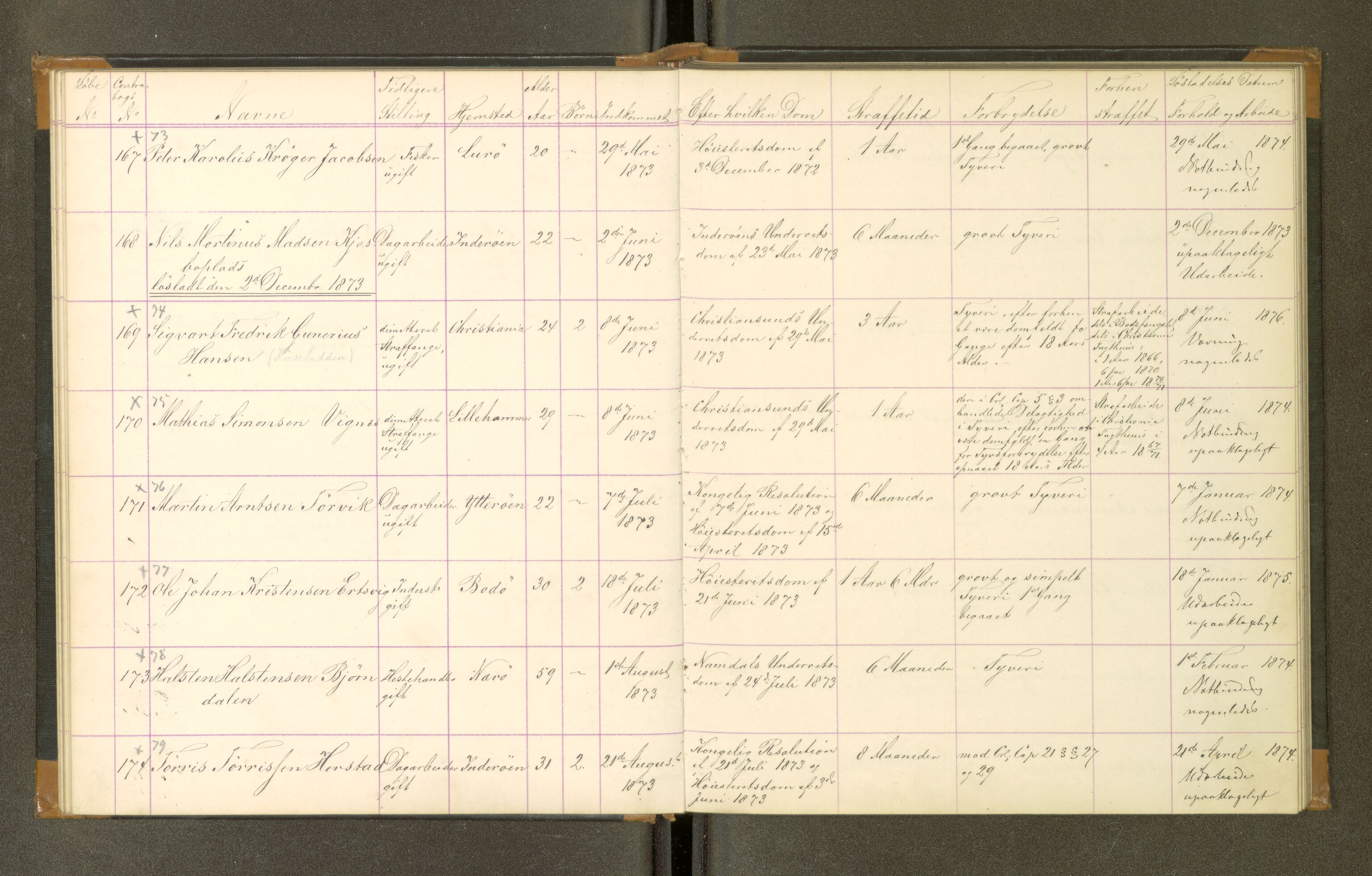 Trondheim tukthus, AV/SAT-A-4619/05/65/L0029: 65.29 Fangeprotokoll, 1873