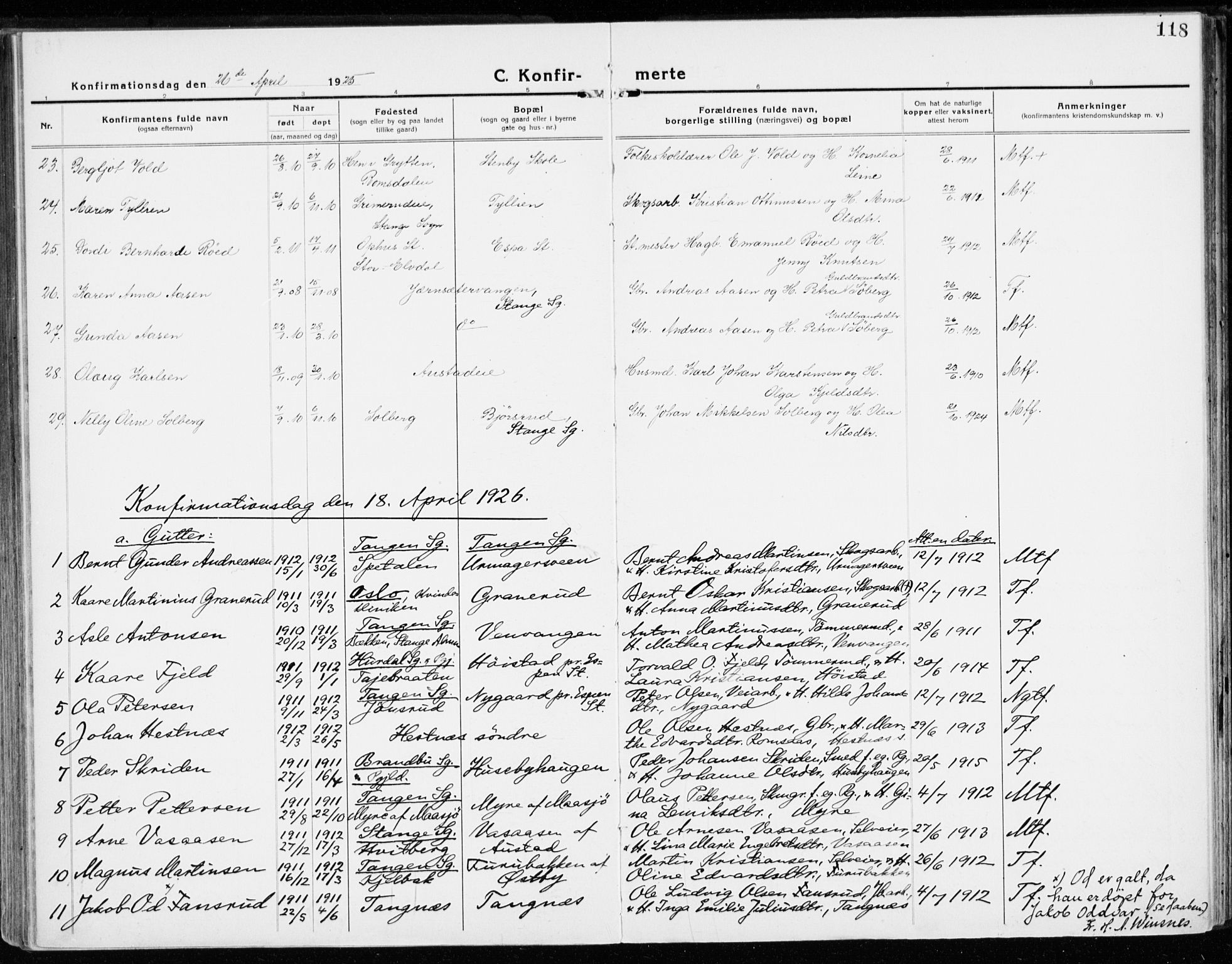 Stange prestekontor, SAH/PREST-002/K/L0025: Ministerialbok nr. 25, 1921-1945, s. 118