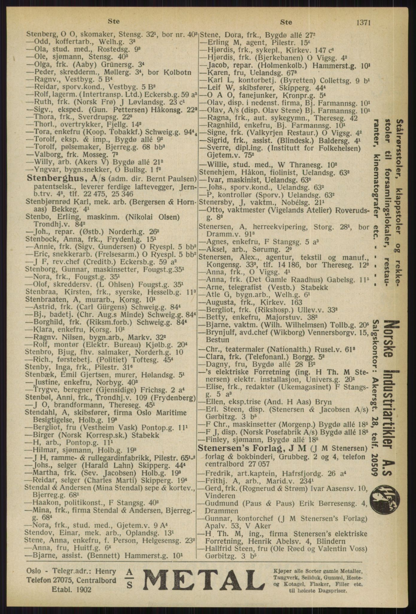 Kristiania/Oslo adressebok, PUBL/-, 1936, s. 1371
