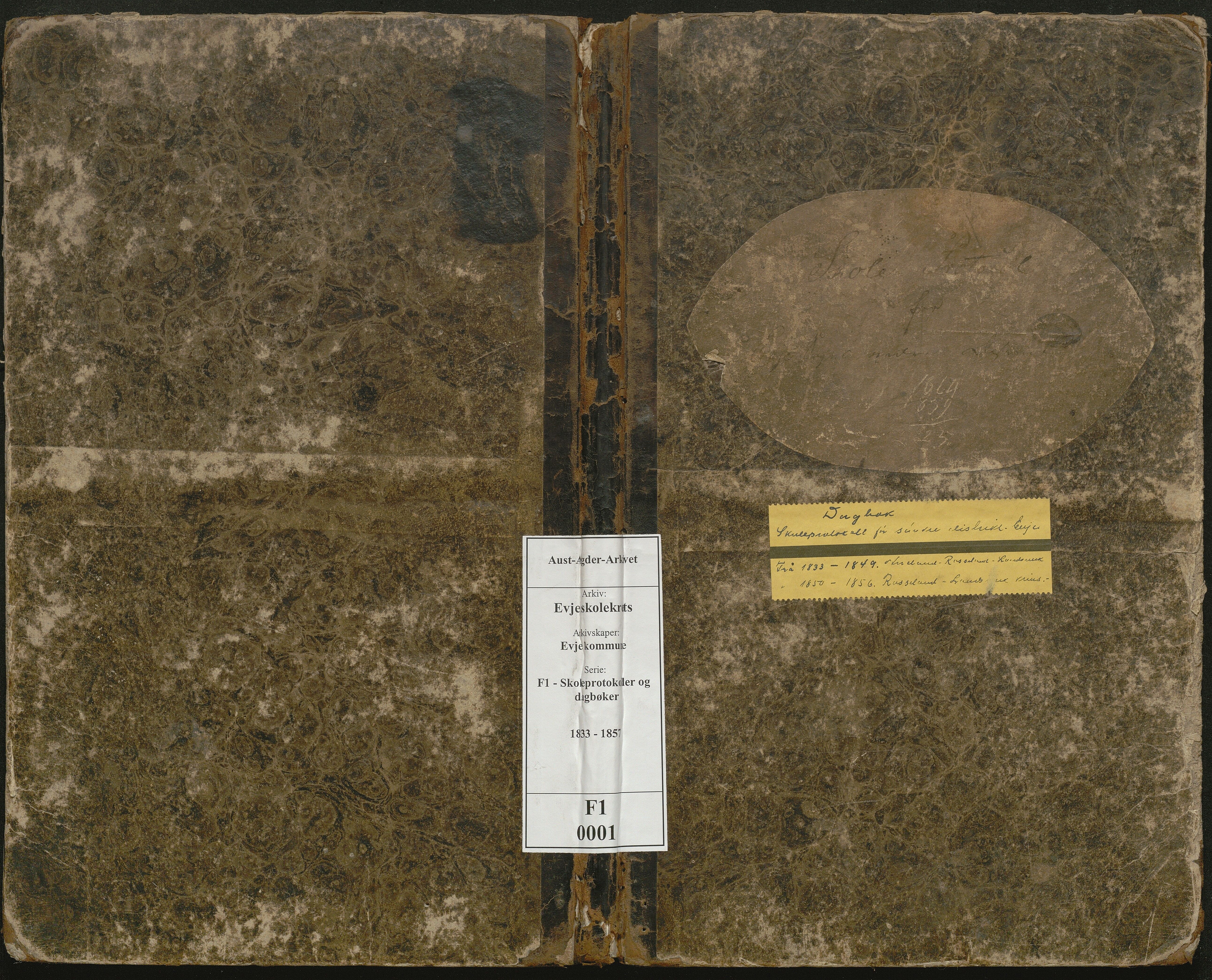 Evje kommune, Evje skolekrets, AAKS/KA0937-550a/F1/L0001: Skoleprotokoll, 1833-1857