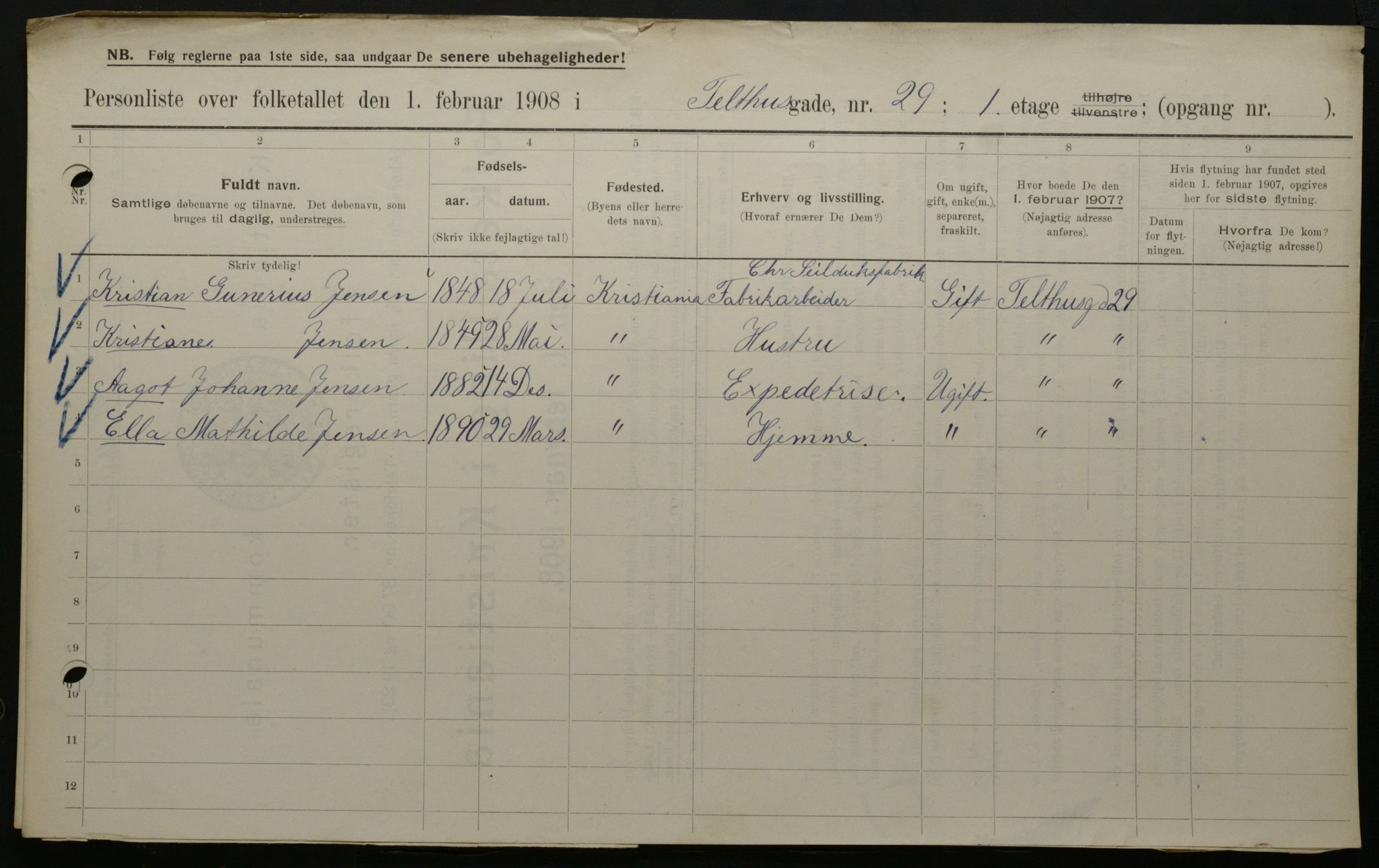OBA, Kommunal folketelling 1.2.1908 for Kristiania kjøpstad, 1908, s. 96788