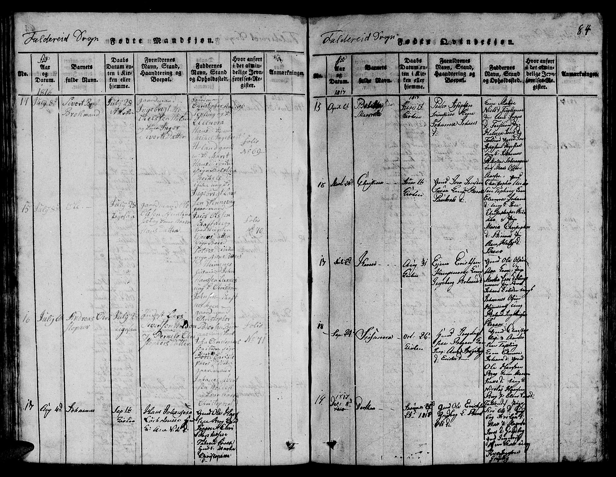 Ministerialprotokoller, klokkerbøker og fødselsregistre - Nord-Trøndelag, SAT/A-1458/780/L0648: Klokkerbok nr. 780C01 /3, 1815-1877, s. 84