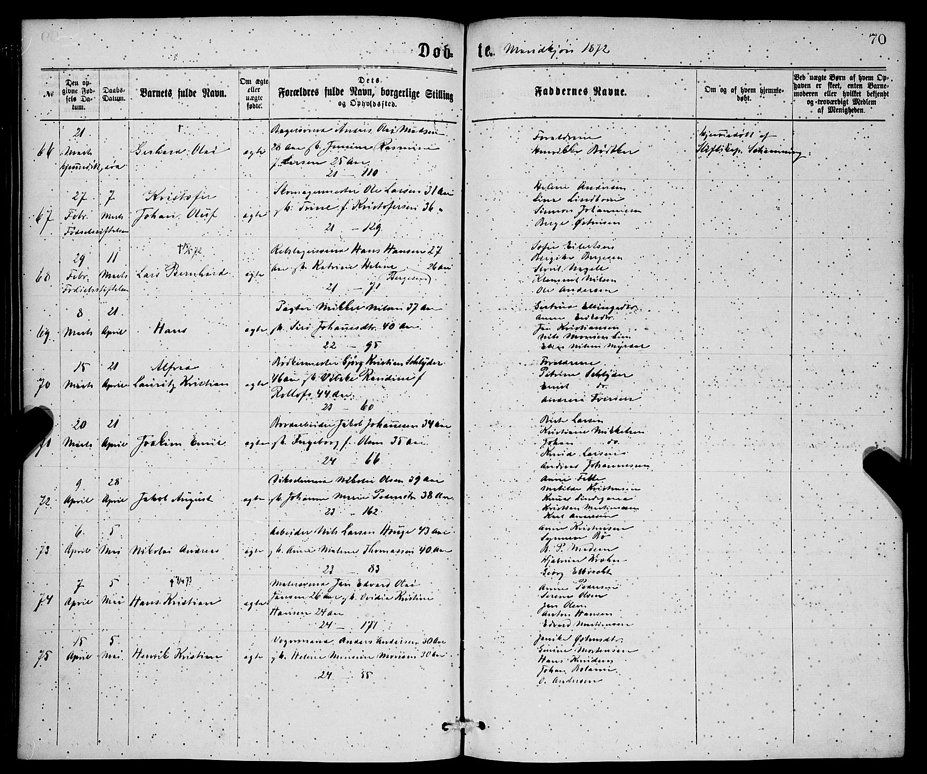 Korskirken sokneprestembete, AV/SAB-A-76101/H/Hab: Klokkerbok nr. B 6, 1869-1874, s. 70