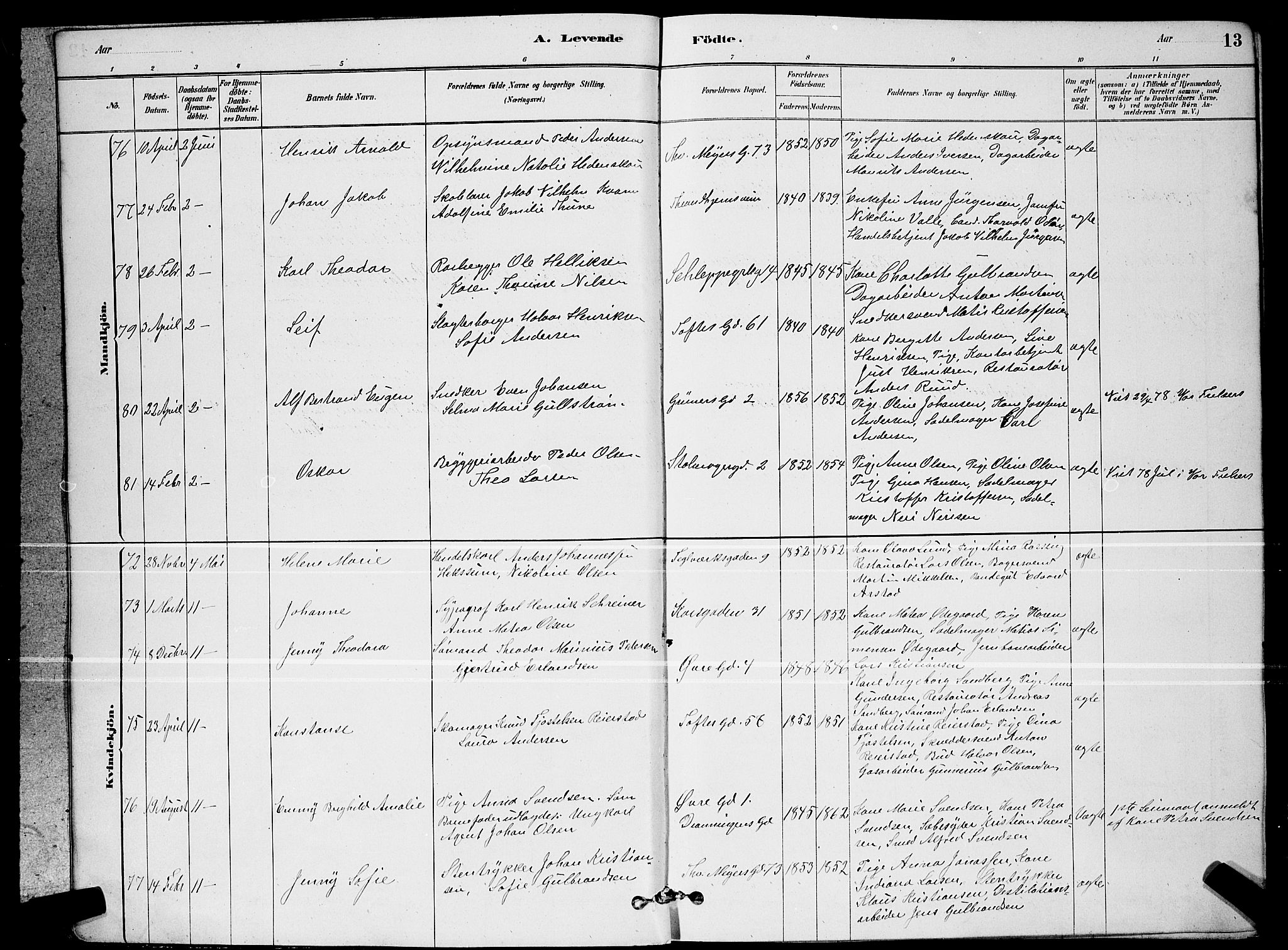 Paulus prestekontor Kirkebøker, AV/SAO-A-10871/G/Ga/L0002: Klokkerbok nr. 2, 1879-1887, s. 13