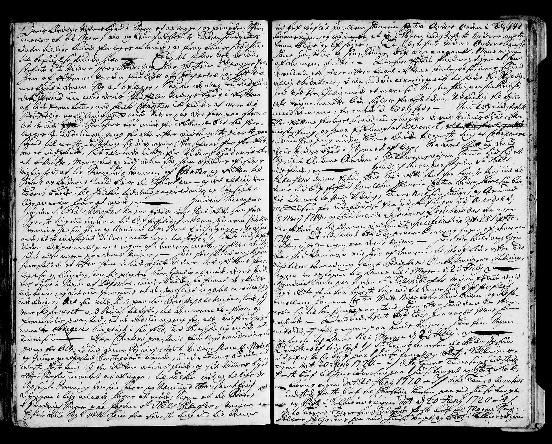 Nedenes sorenskriveri før 1824, SAK/1221-0007/F/Fa/L0018: Tingbok med register nr 13, 1717-1720, s. 446b-447a