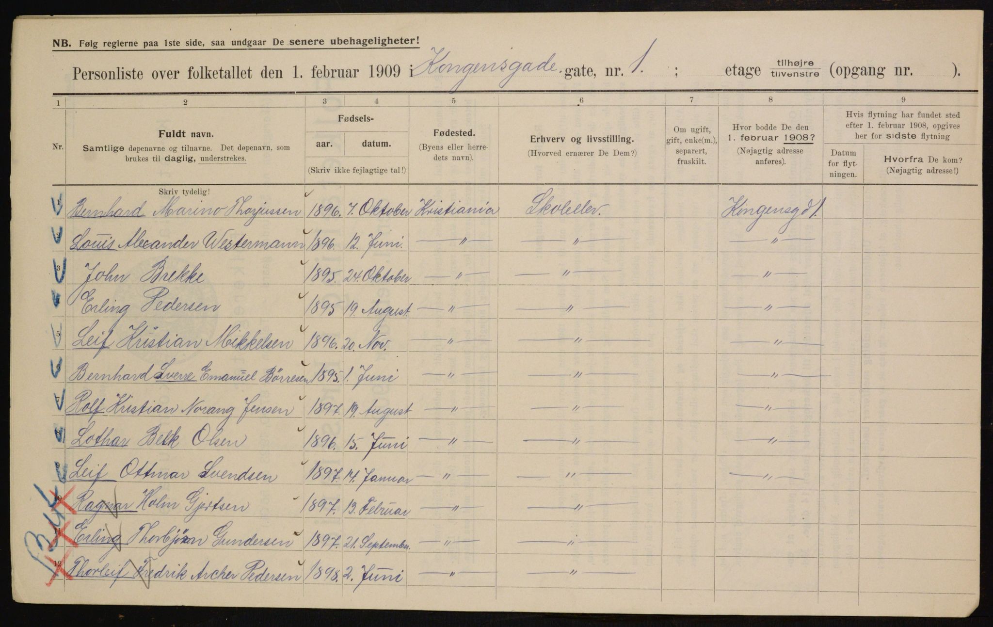 OBA, Kommunal folketelling 1.2.1909 for Kristiania kjøpstad, 1909, s. 48087