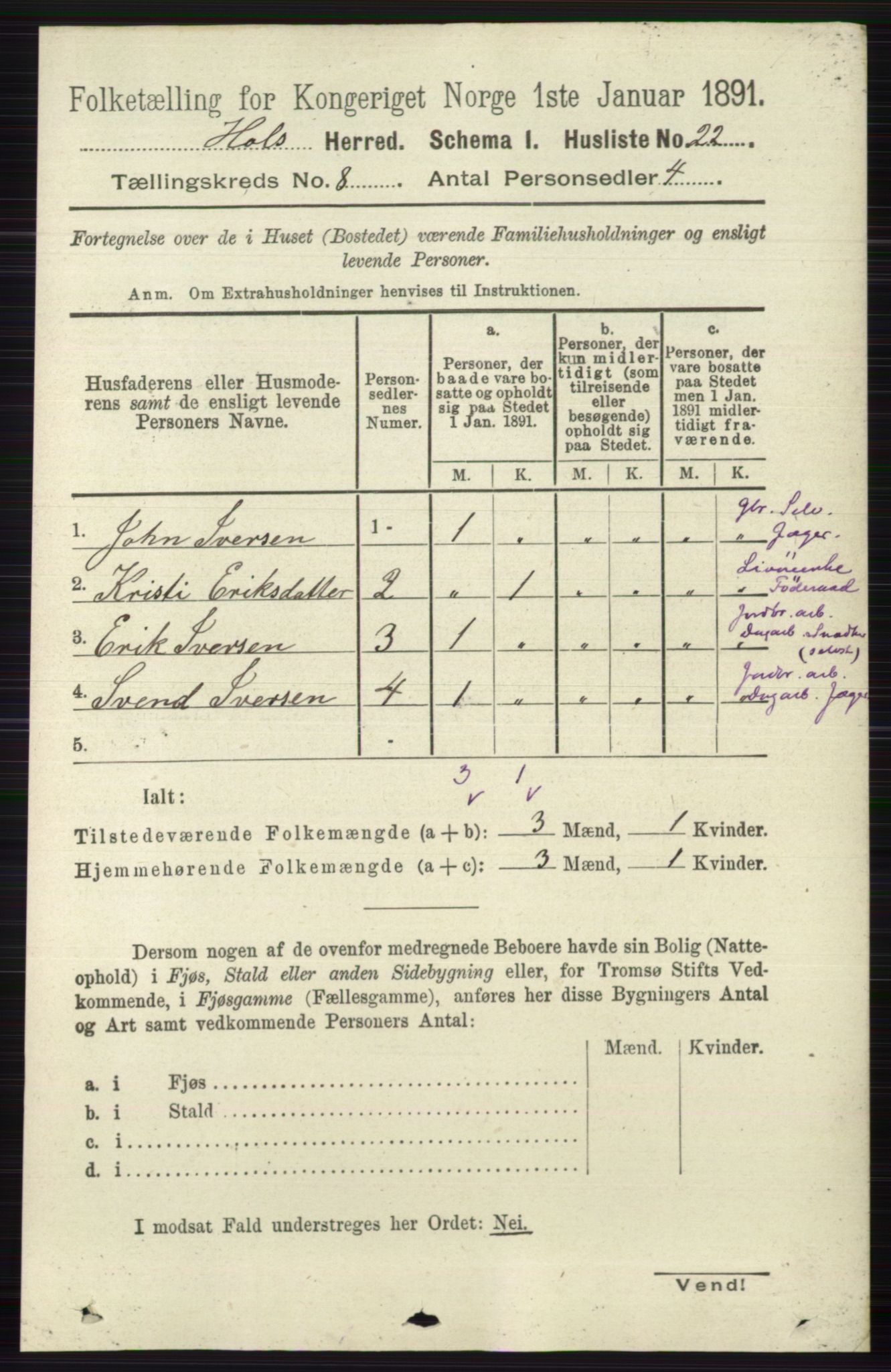 RA, Folketelling 1891 for 0620 Hol herred, 1891, s. 2234