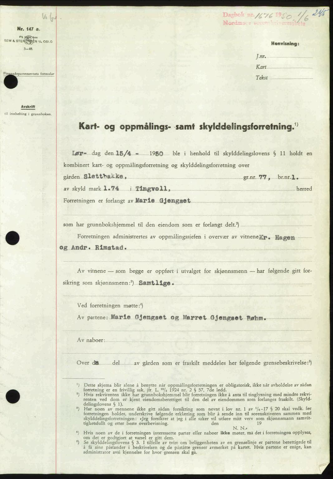 Nordmøre sorenskriveri, SAT/A-4132/1/2/2Ca: Pantebok nr. A115, 1950-1950, Dagboknr: 1676/1950
