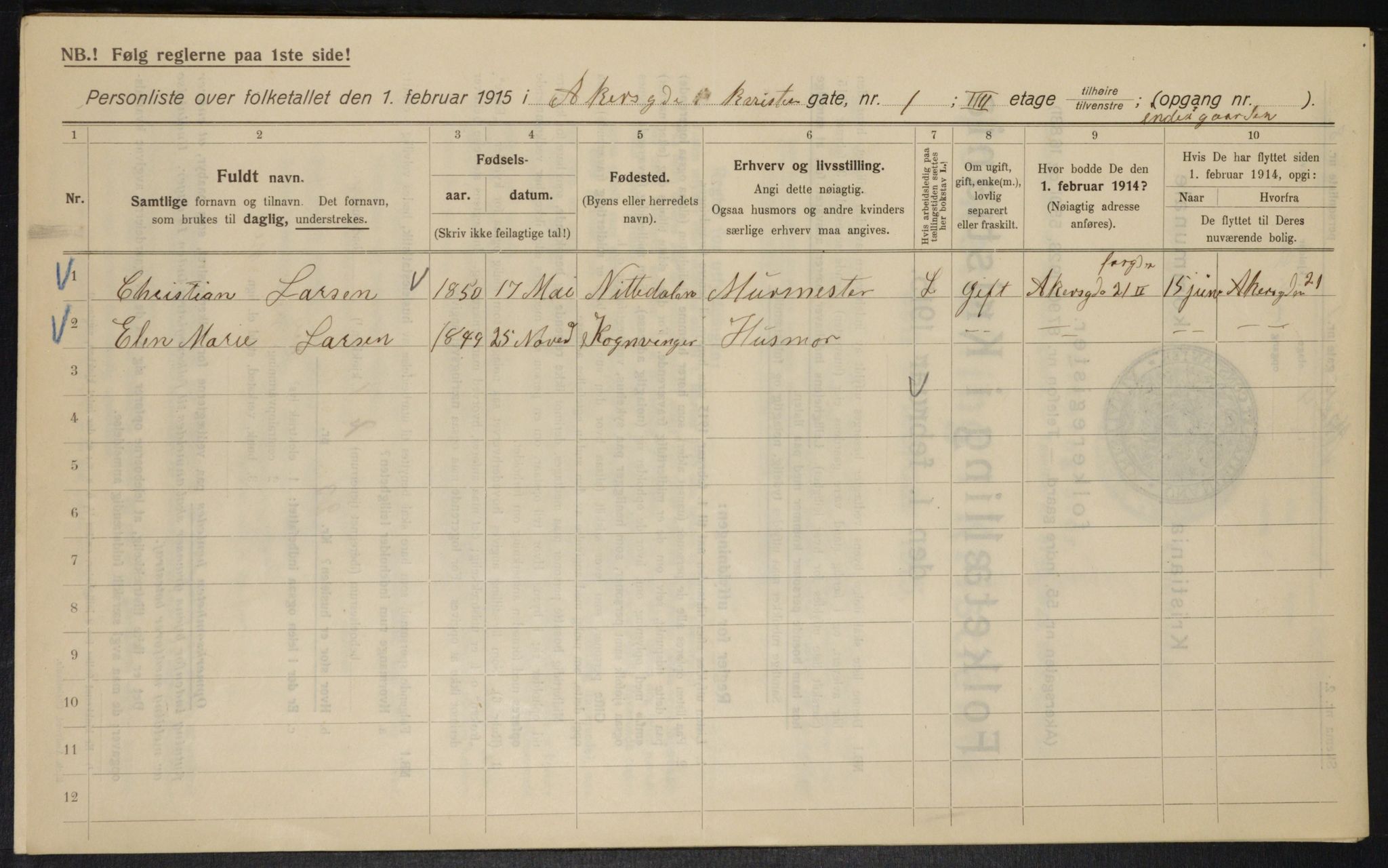 OBA, Kommunal folketelling 1.2.1915 for Kristiania, 1915, s. 315