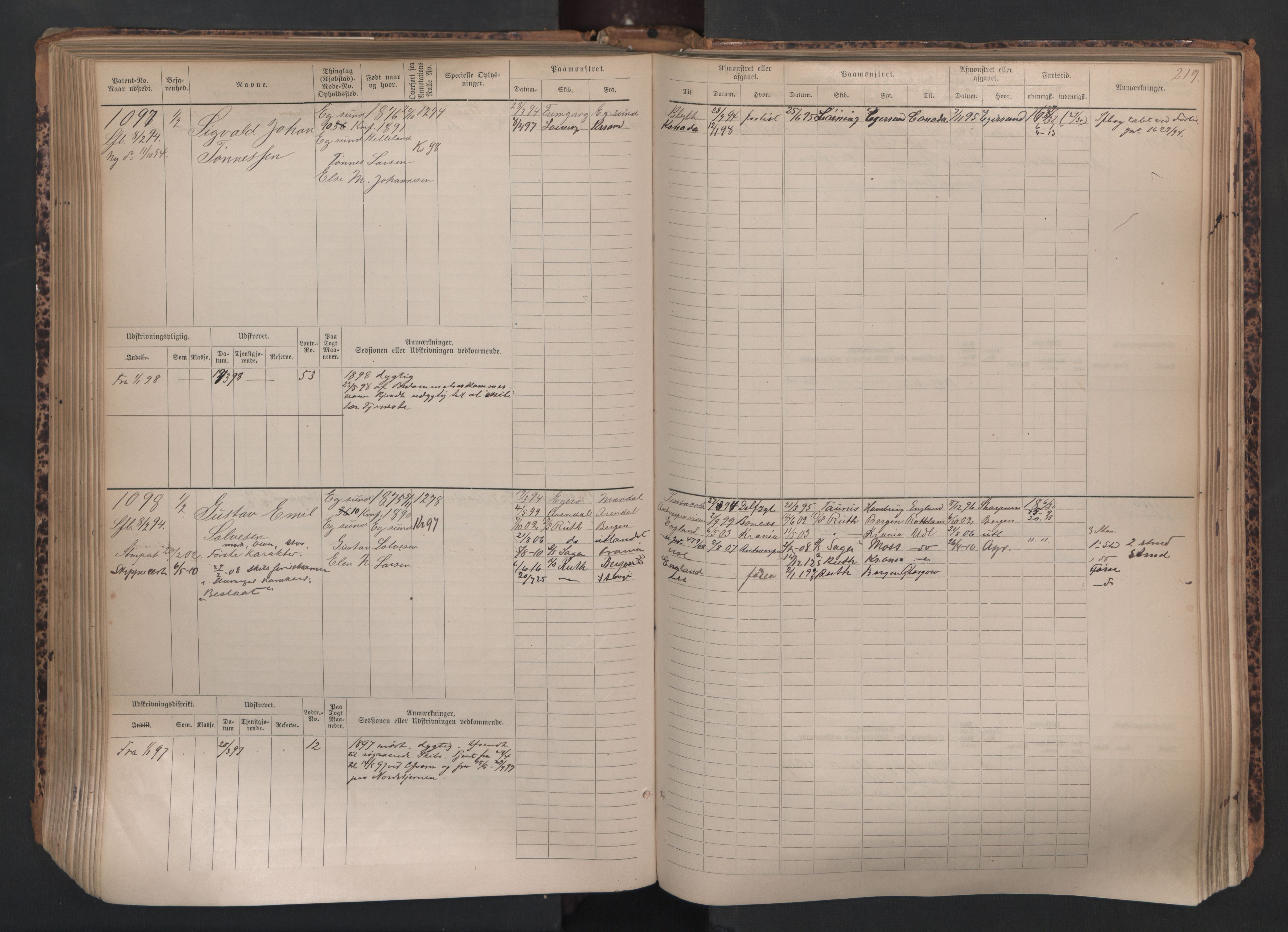 Egersund mønstringskrets, SAK/2031-0019/F/Fb/L0002: Hovedrulle nr 667-1330, O-4, 1880-1940, s. 220