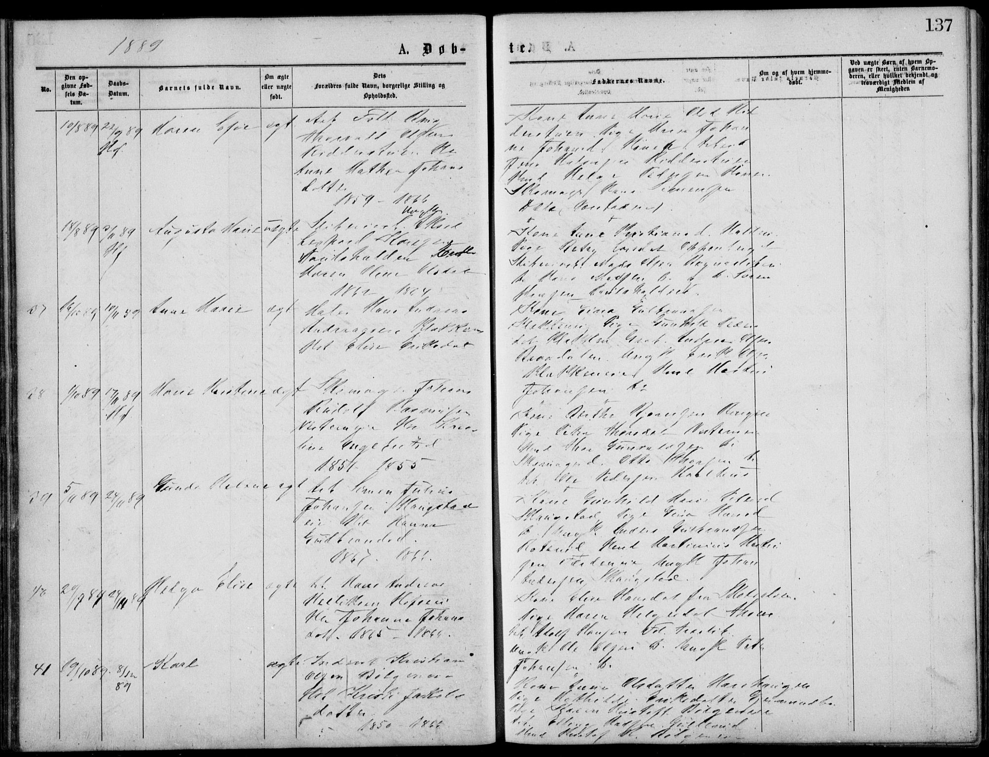 Norderhov kirkebøker, AV/SAKO-A-237/G/Gb/L0001: Klokkerbok nr. II 1, 1876-1899, s. 137