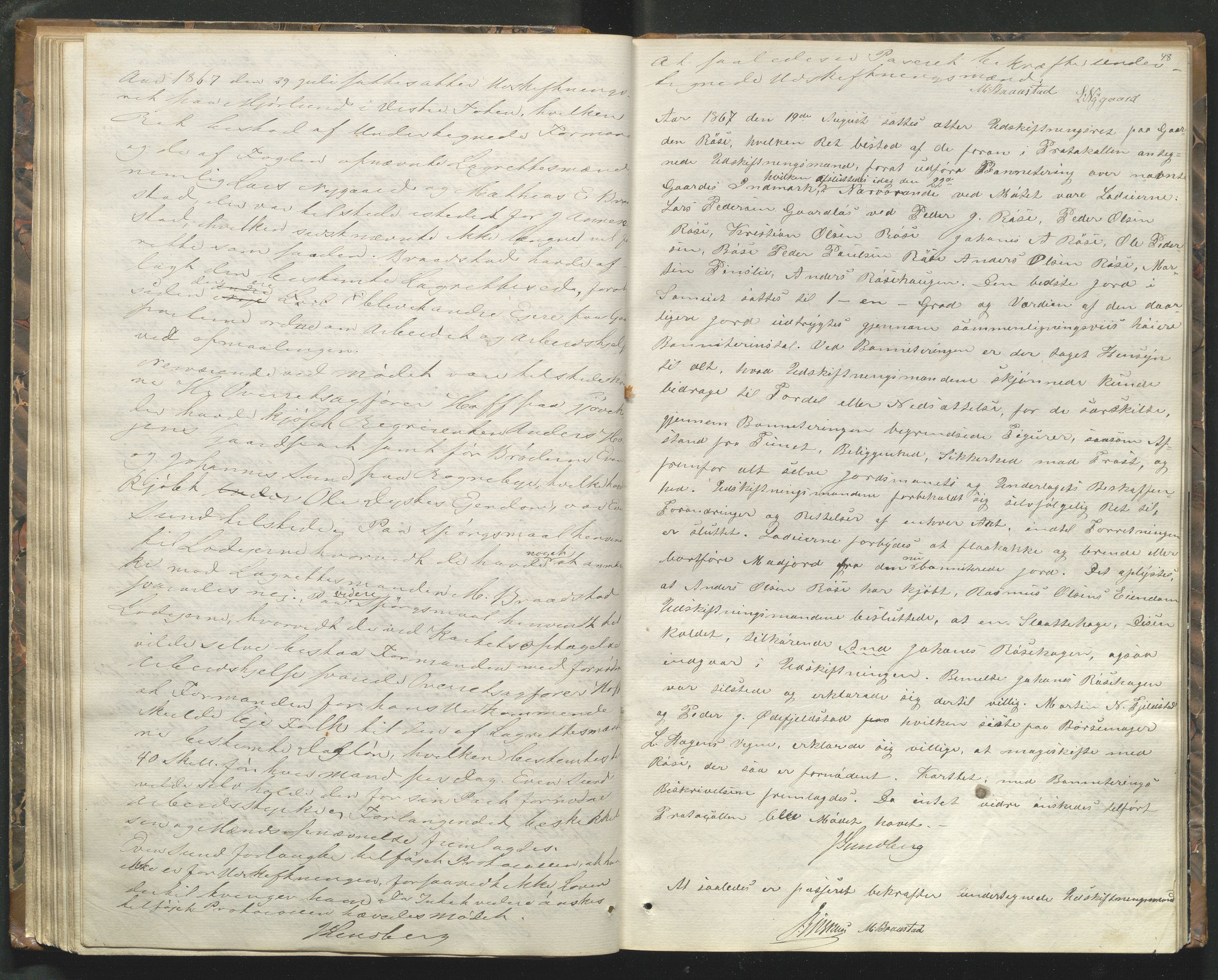 Utskiftningsformannen i Oppland fylke, AV/SAH-JORDSKIFTEO-001/H/Hf/Hfg/L0001: Forhandlingsprotokoll - Toten og Hadeland, 1865-1868, s. 48
