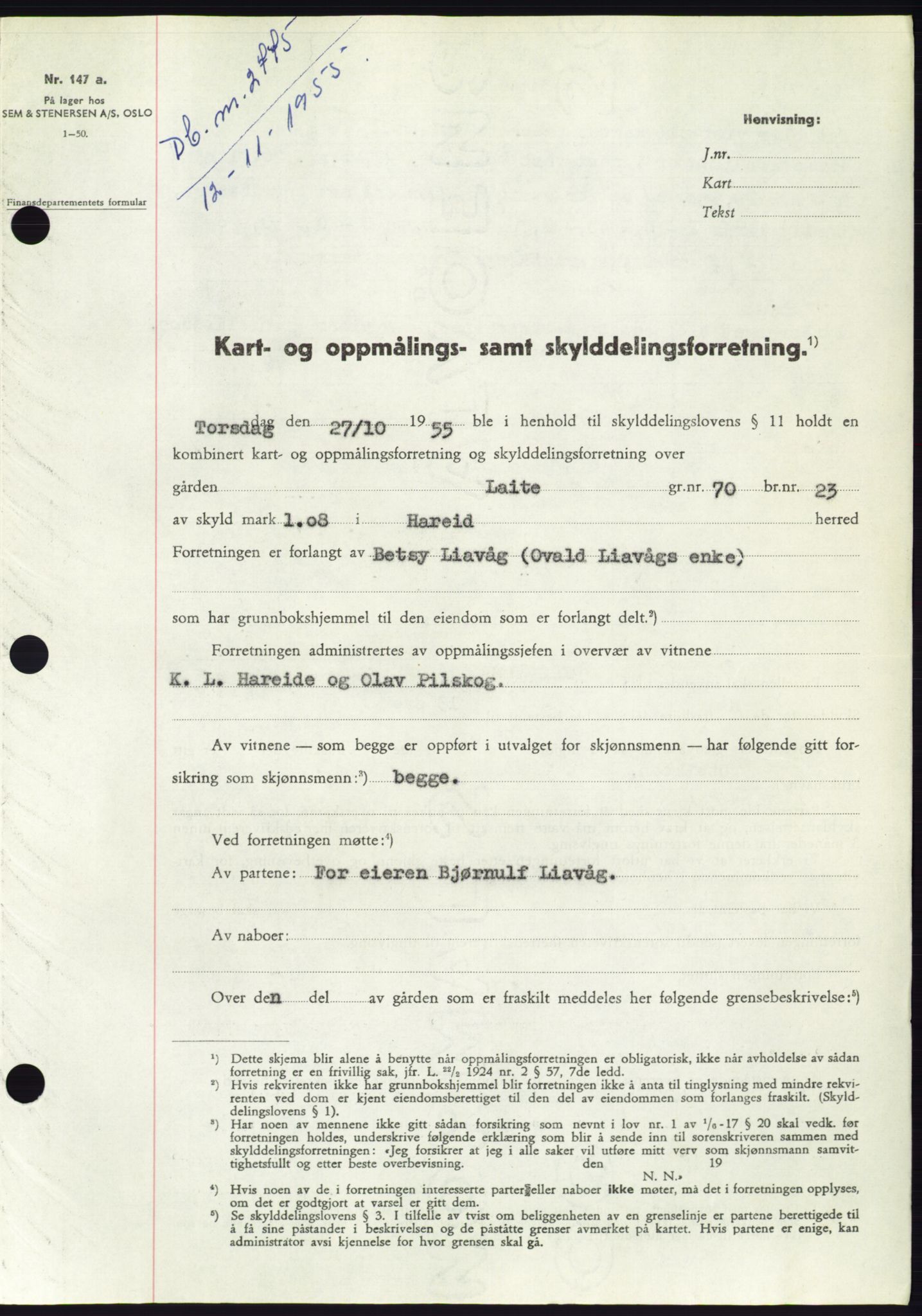 Søre Sunnmøre sorenskriveri, AV/SAT-A-4122/1/2/2C/L0102: Pantebok nr. 28A, 1955-1956, Dagboknr: 2775/1955