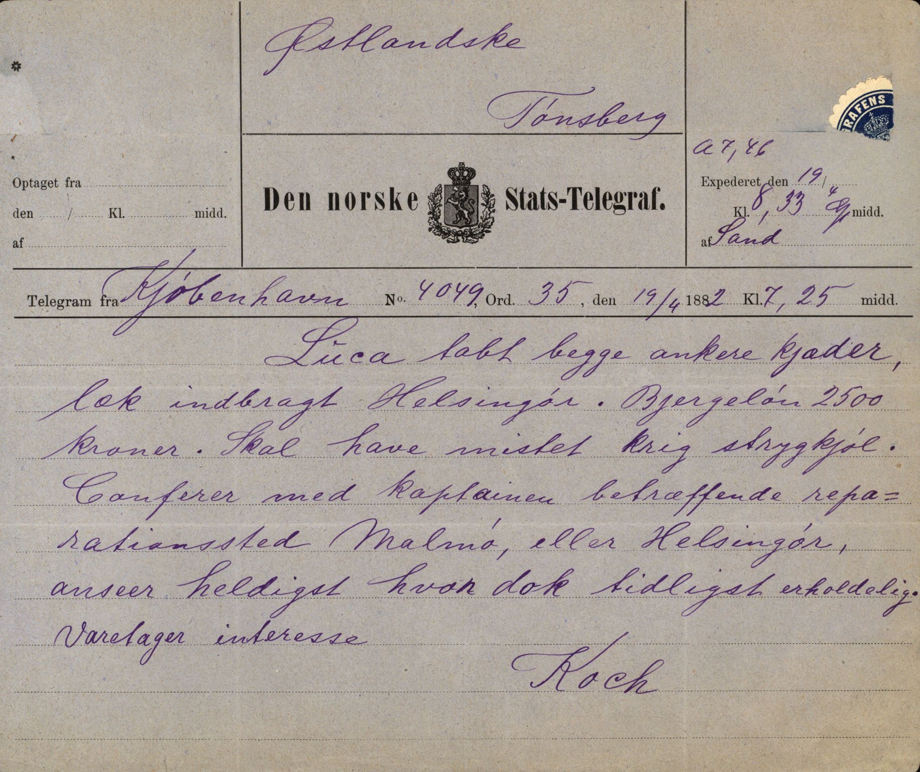 Pa 63 - Østlandske skibsassuranceforening, VEMU/A-1079/G/Ga/L0015/0007: Havaridokumenter / Jil, B.M. Width, Luca, Flora, Drammen, 1882, s. 39