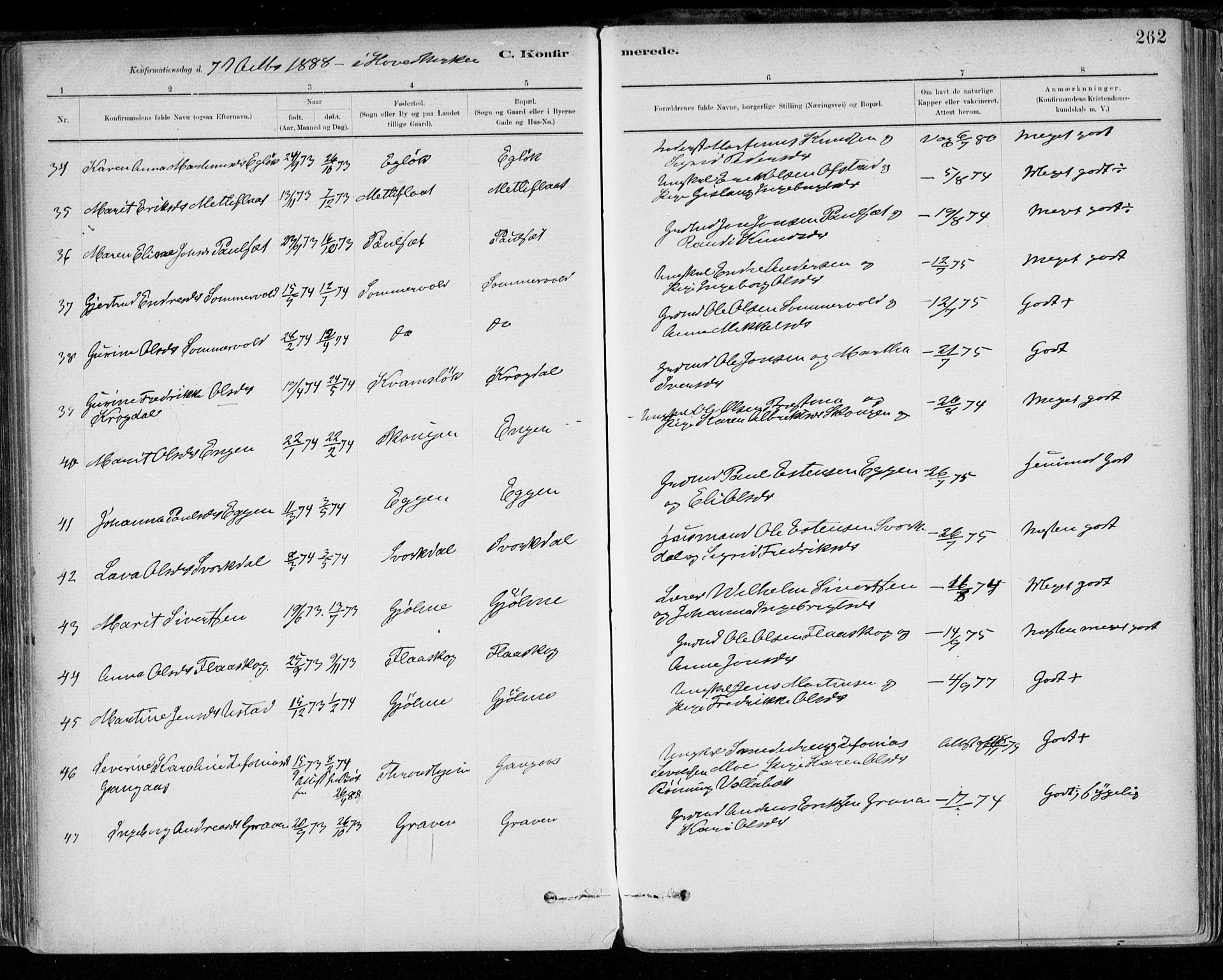 Ministerialprotokoller, klokkerbøker og fødselsregistre - Sør-Trøndelag, AV/SAT-A-1456/668/L0809: Ministerialbok nr. 668A09, 1881-1895, s. 262