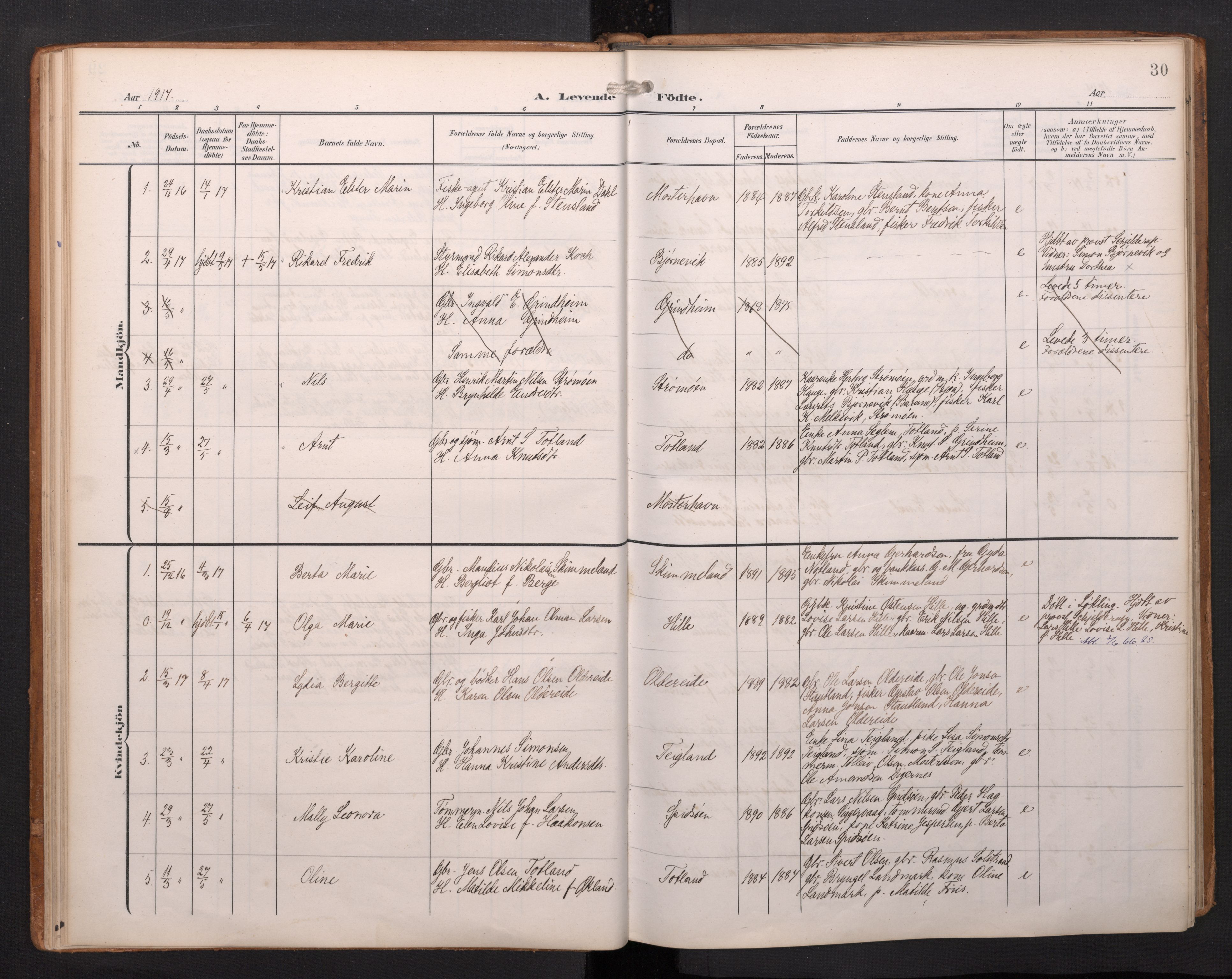 Finnås sokneprestembete, AV/SAB-A-99925/H/Ha/Haa/Haab/L0003: Ministerialbok nr. B 3, 1907-1923, s. 30