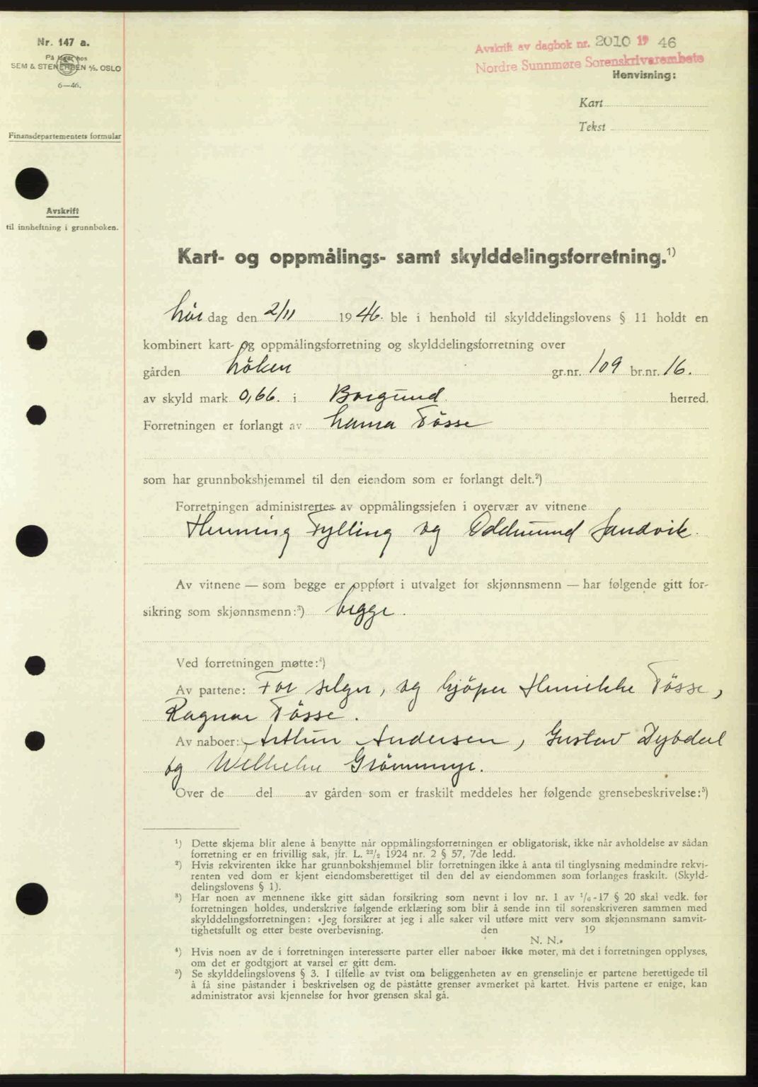 Nordre Sunnmøre sorenskriveri, AV/SAT-A-0006/1/2/2C/2Ca: Pantebok nr. A23, 1946-1947, Dagboknr: 2010/1946