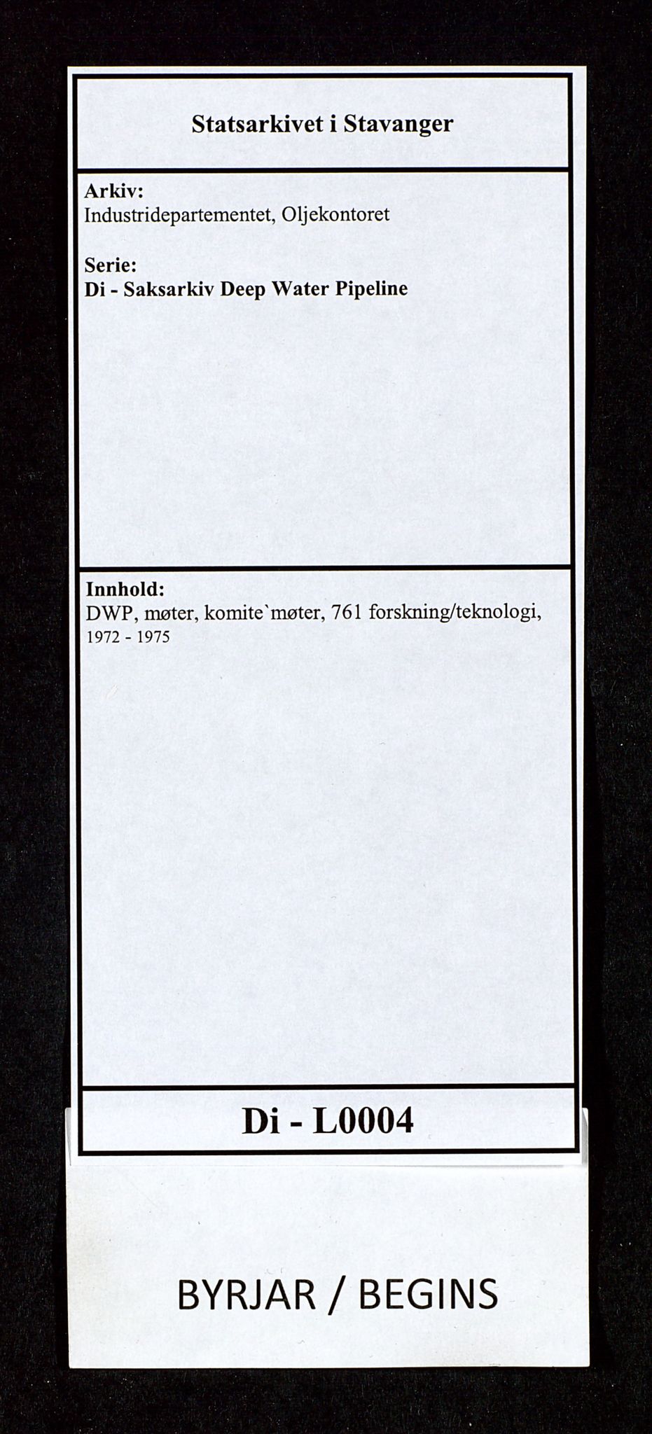 Industridepartementet, Oljekontoret, AV/SAST-A-101348/Di/L0004: DWP, møter, komite`møter, 761 forskning/teknologi, 1972-1975, s. 1
