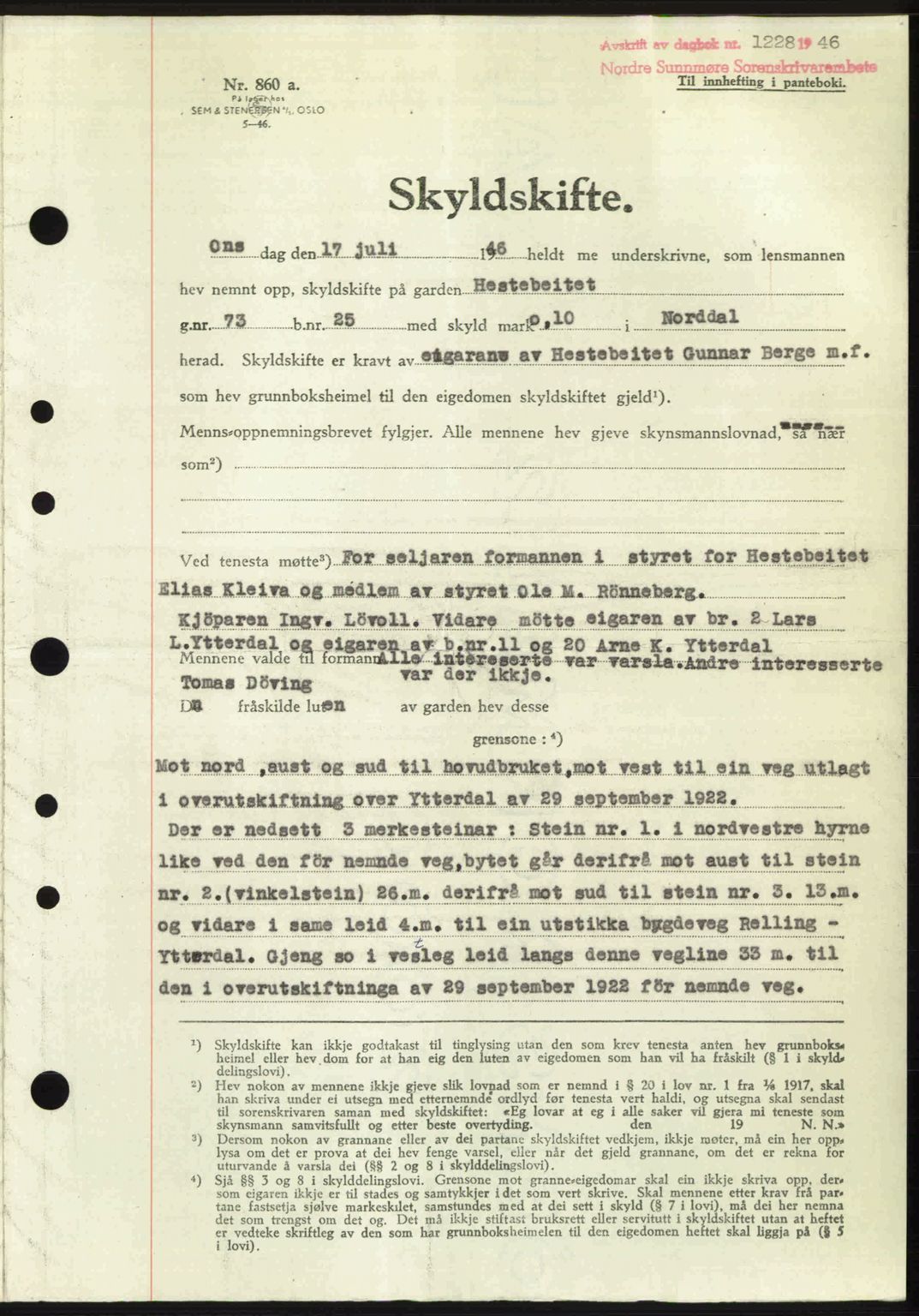 Nordre Sunnmøre sorenskriveri, SAT/A-0006/1/2/2C/2Ca: Pantebok nr. A22, 1946-1946, Dagboknr: 1228/1946