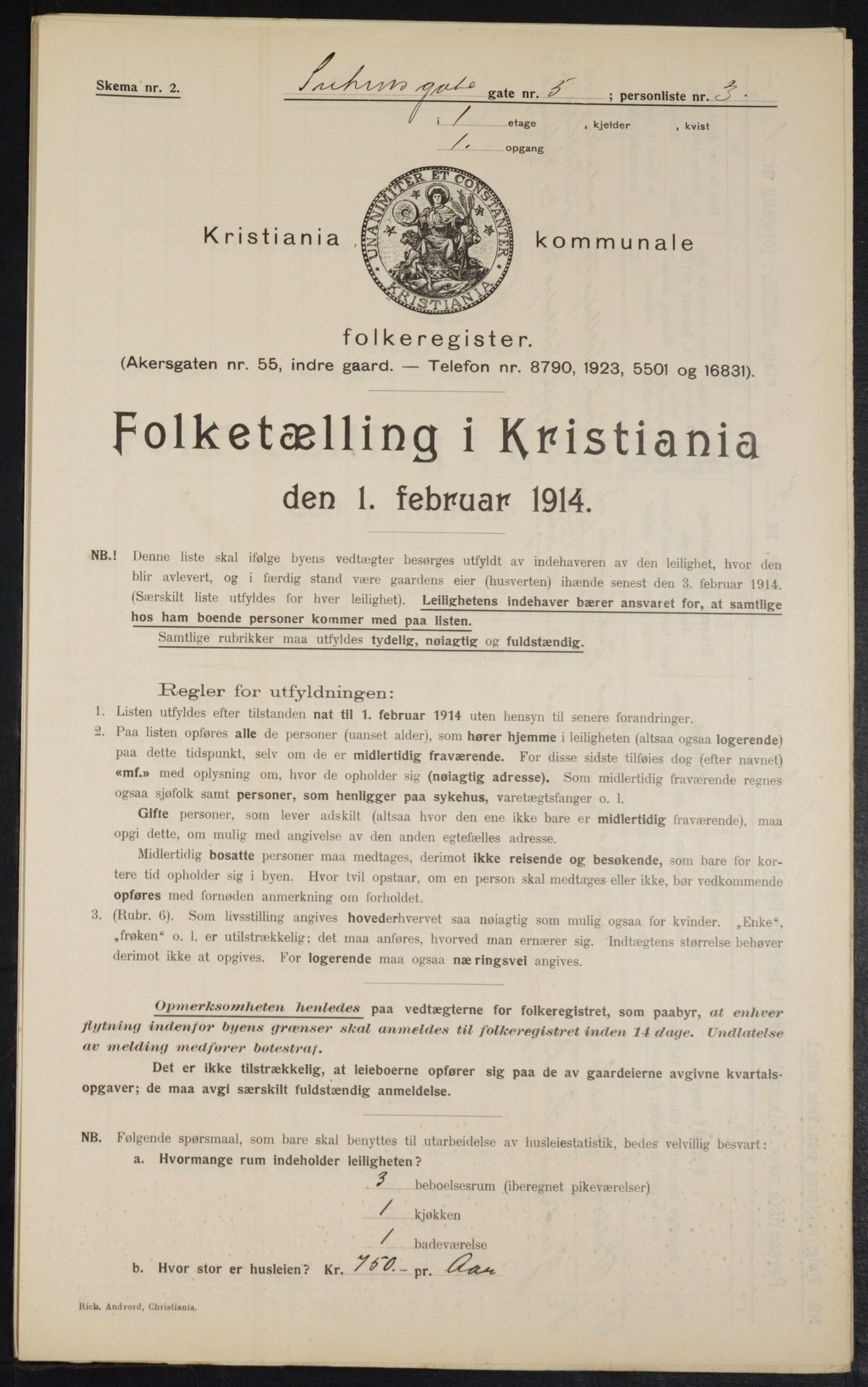 OBA, Kommunal folketelling 1.2.1914 for Kristiania, 1914, s. 105303