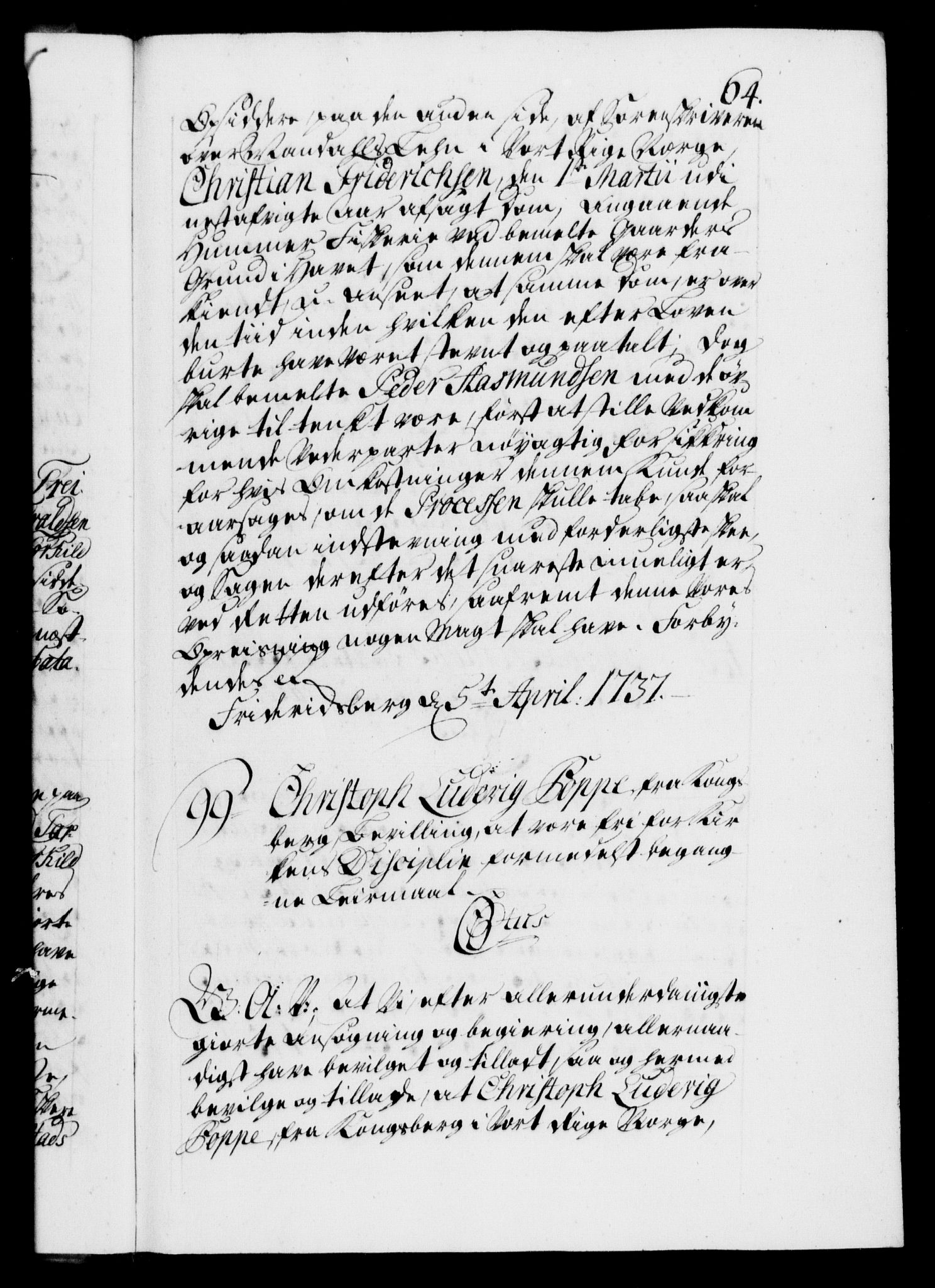 Danske Kanselli 1572-1799, AV/RA-EA-3023/F/Fc/Fca/Fcaa/L0030: Norske registre, 1737-1738, s. 64a