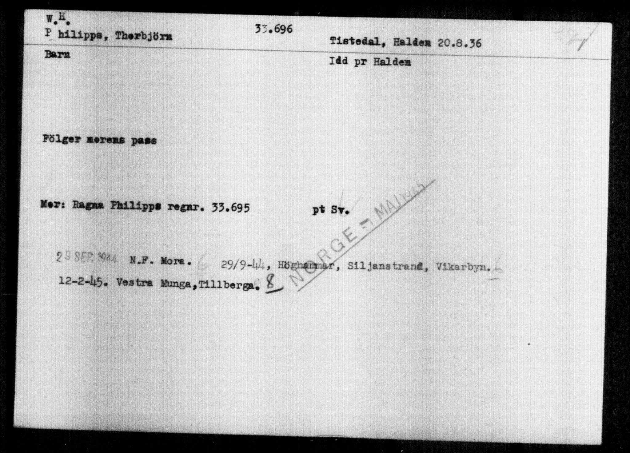 Utenriksstasjonene, Legasjonen i Stockholm, Flyktningkontoret, AV/RA-S-6753/V/Va/L0013: Kjesäterkartoteket, flyktninger med registreringsnr. 31500-34731, 1940-1945, s. 2316