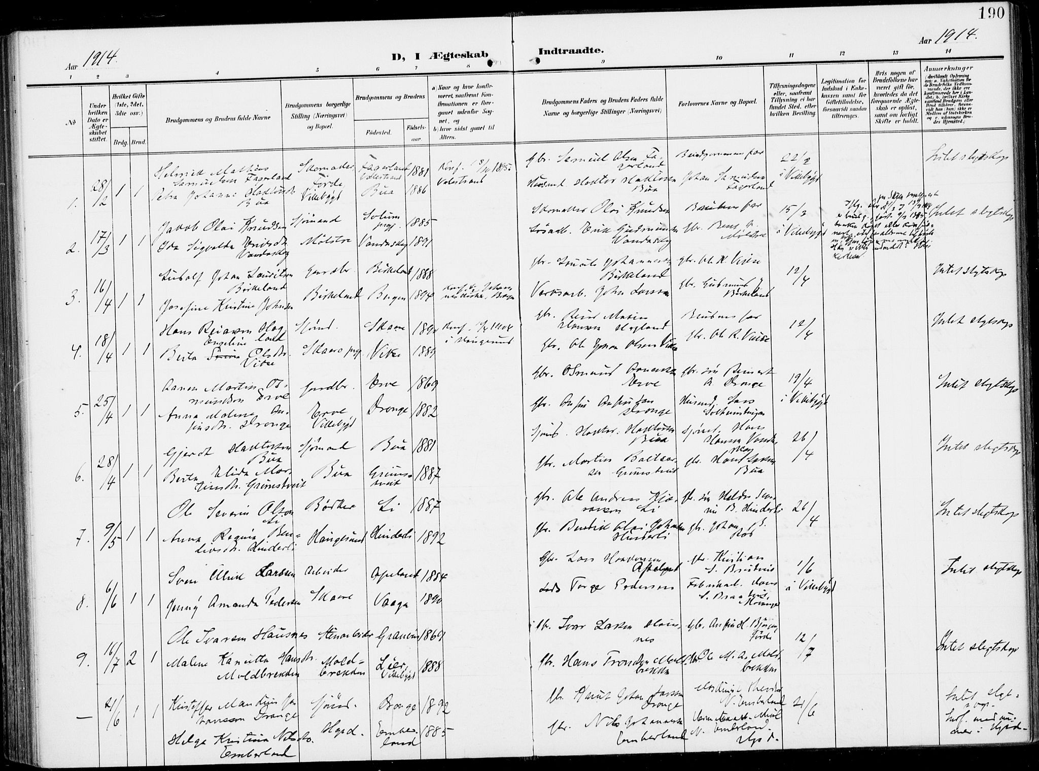 Sveio Sokneprestembete, AV/SAB-A-78501/H/Haa: Ministerialbok nr. B  4, 1906-1919, s. 190