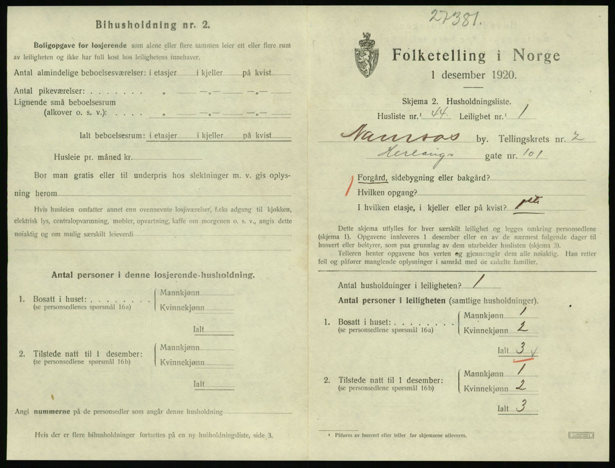 SAT, Folketelling 1920 for 1703 Namsos ladested, 1920, s. 1117