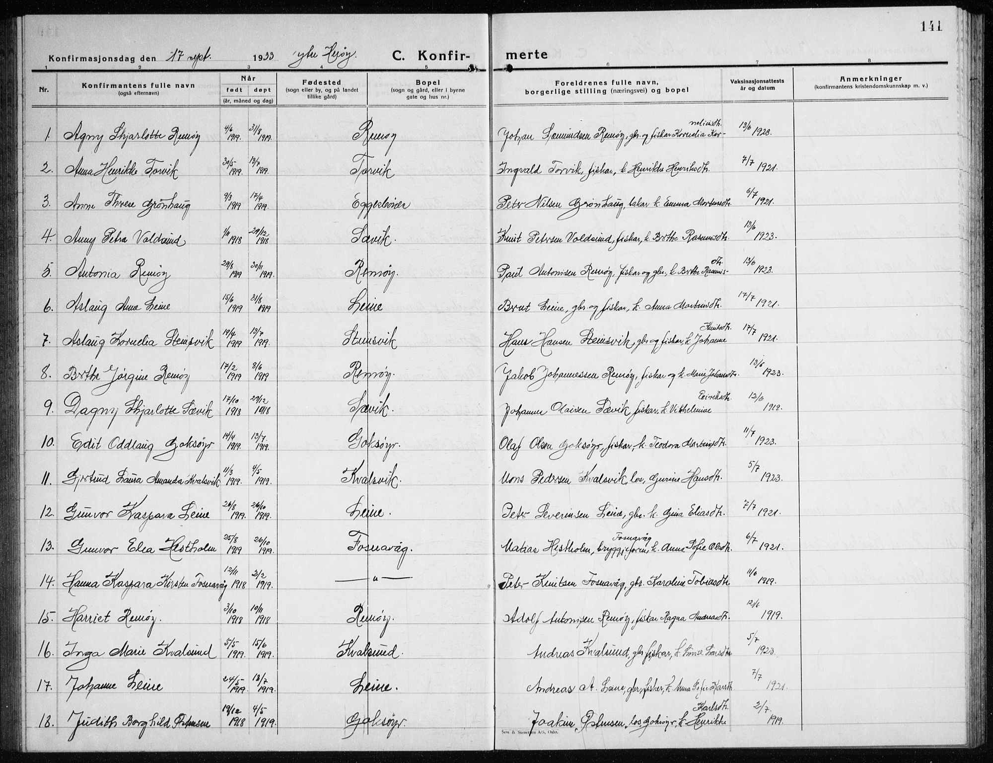 Ministerialprotokoller, klokkerbøker og fødselsregistre - Møre og Romsdal, AV/SAT-A-1454/507/L0085: Klokkerbok nr. 507C08, 1933-1944, s. 141