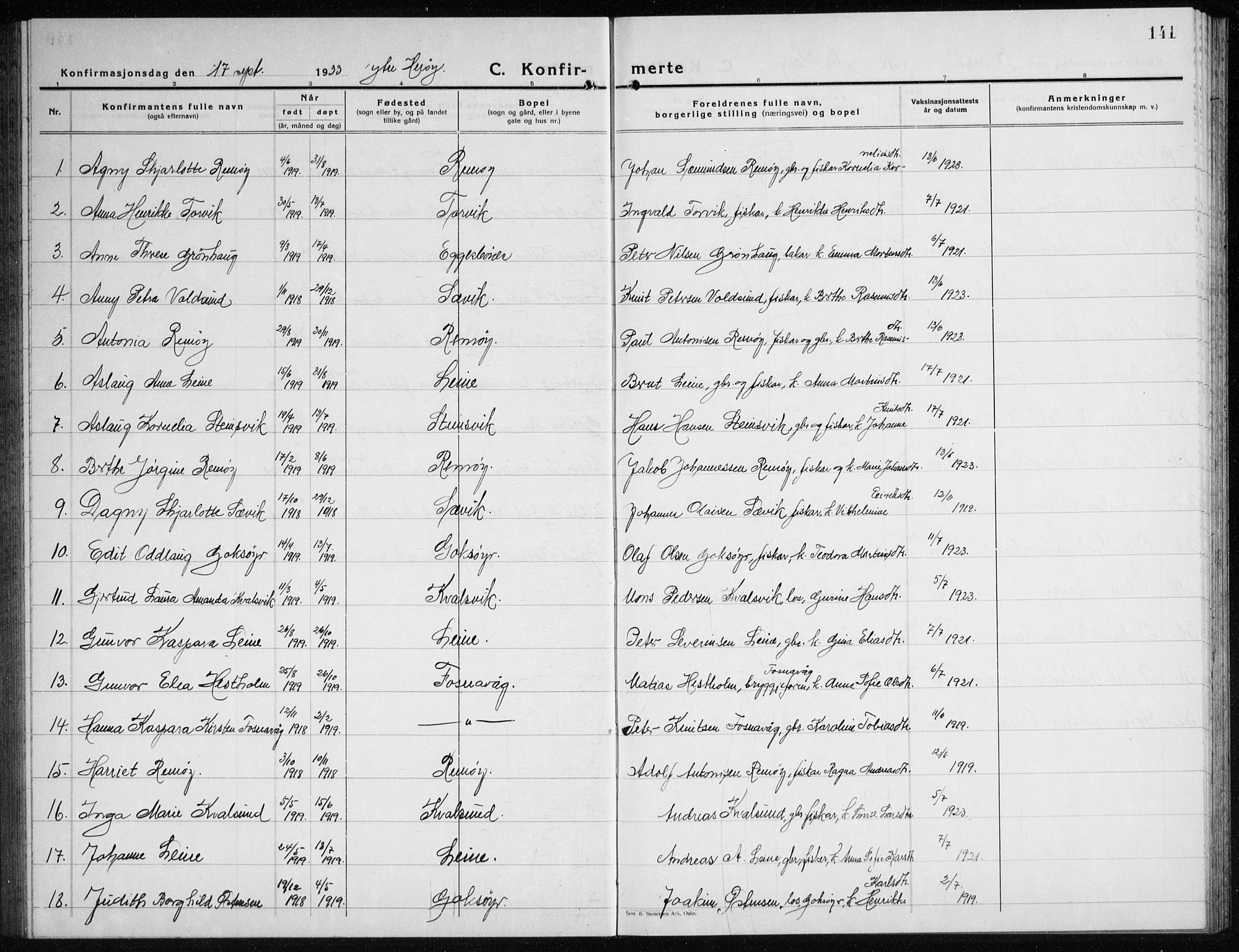 Ministerialprotokoller, klokkerbøker og fødselsregistre - Møre og Romsdal, SAT/A-1454/507/L0085: Klokkerbok nr. 507C08, 1933-1944, s. 141