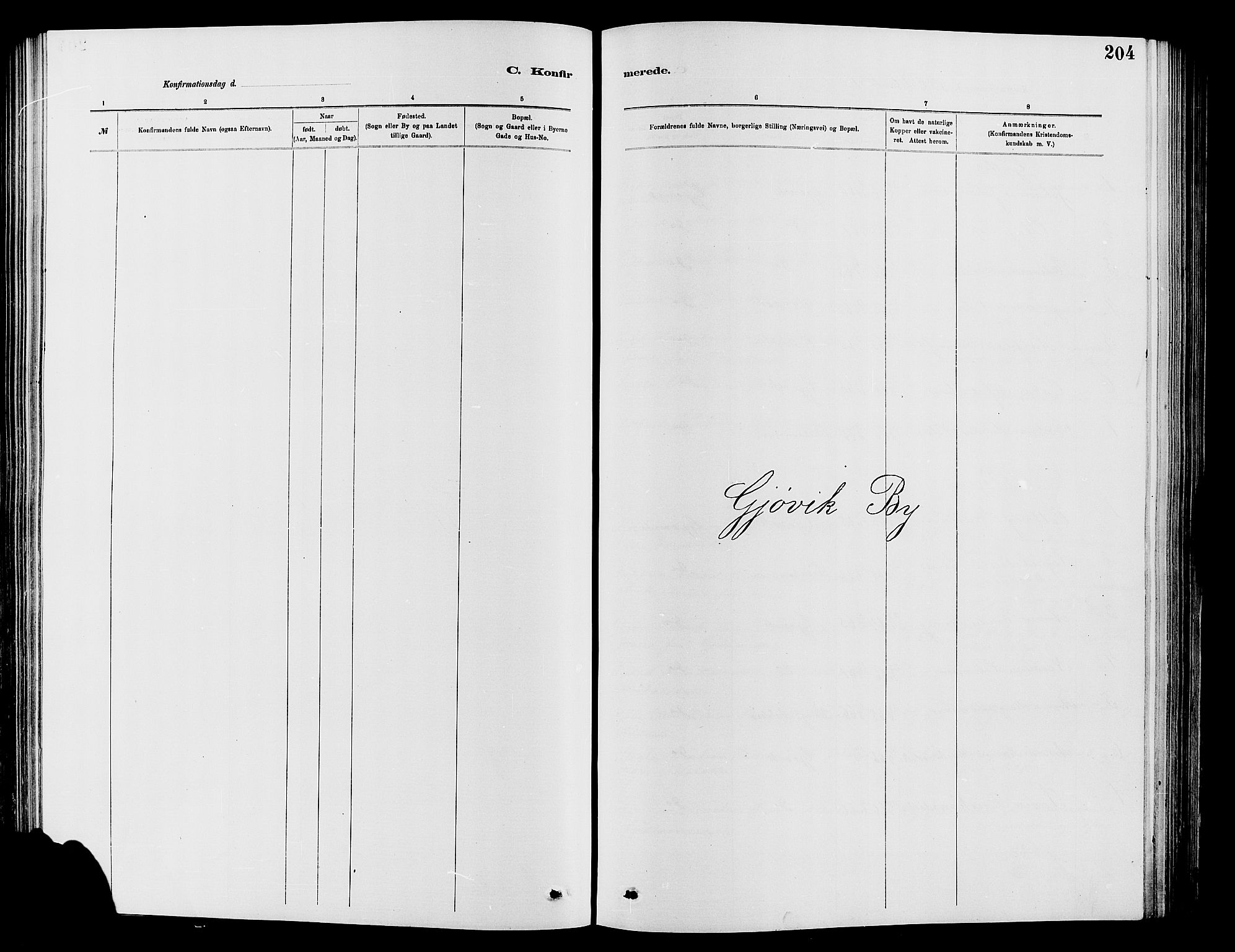 Vardal prestekontor, AV/SAH-PREST-100/H/Ha/Hab/L0007: Klokkerbok nr. 7 /2, 1881-1895, s. 204