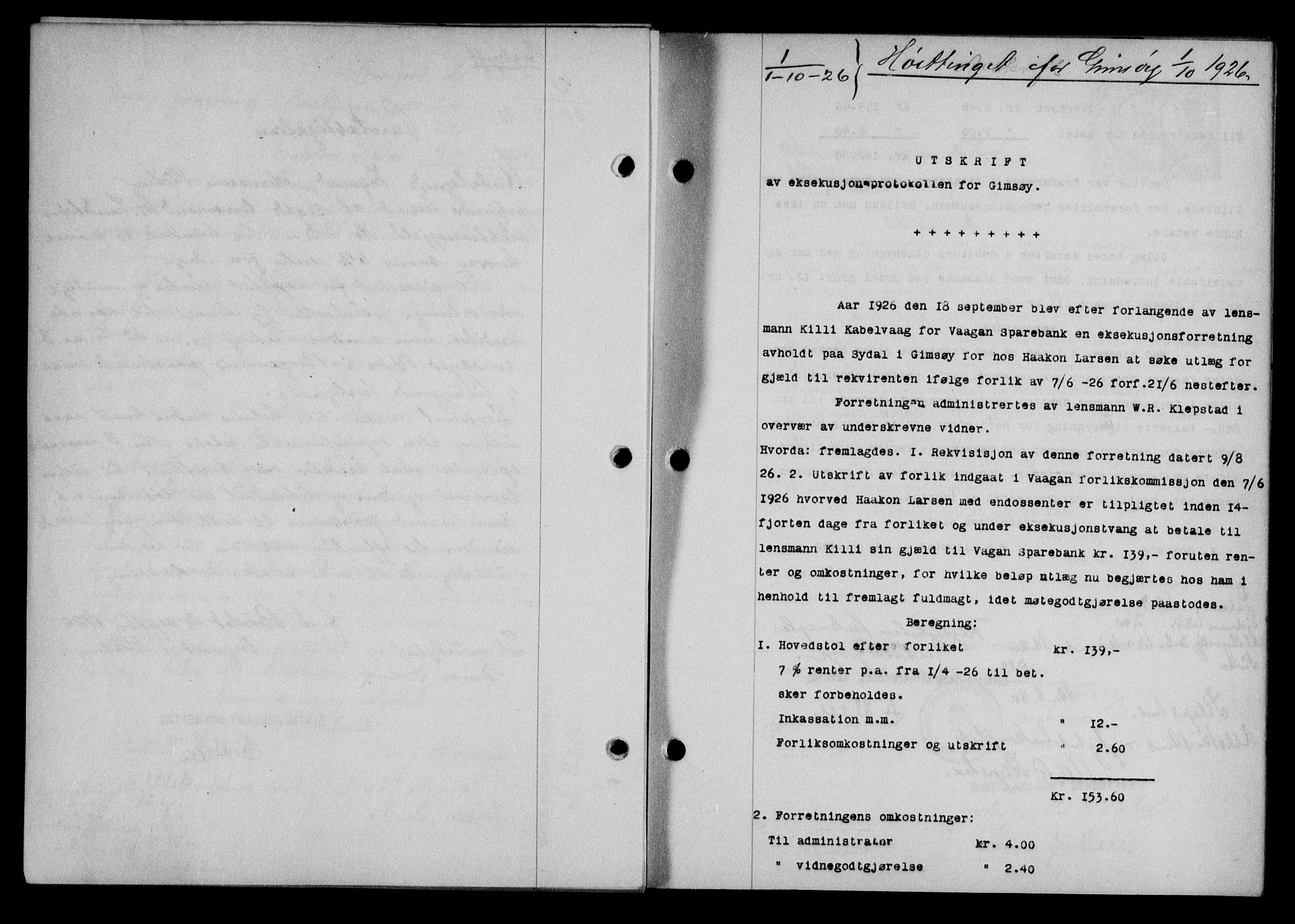 Lofoten sorenskriveri, SAT/A-0017/1/2/2C/L0014b: Pantebok nr. 14b, 1926-1926, Tingl.dato: 01.10.1926