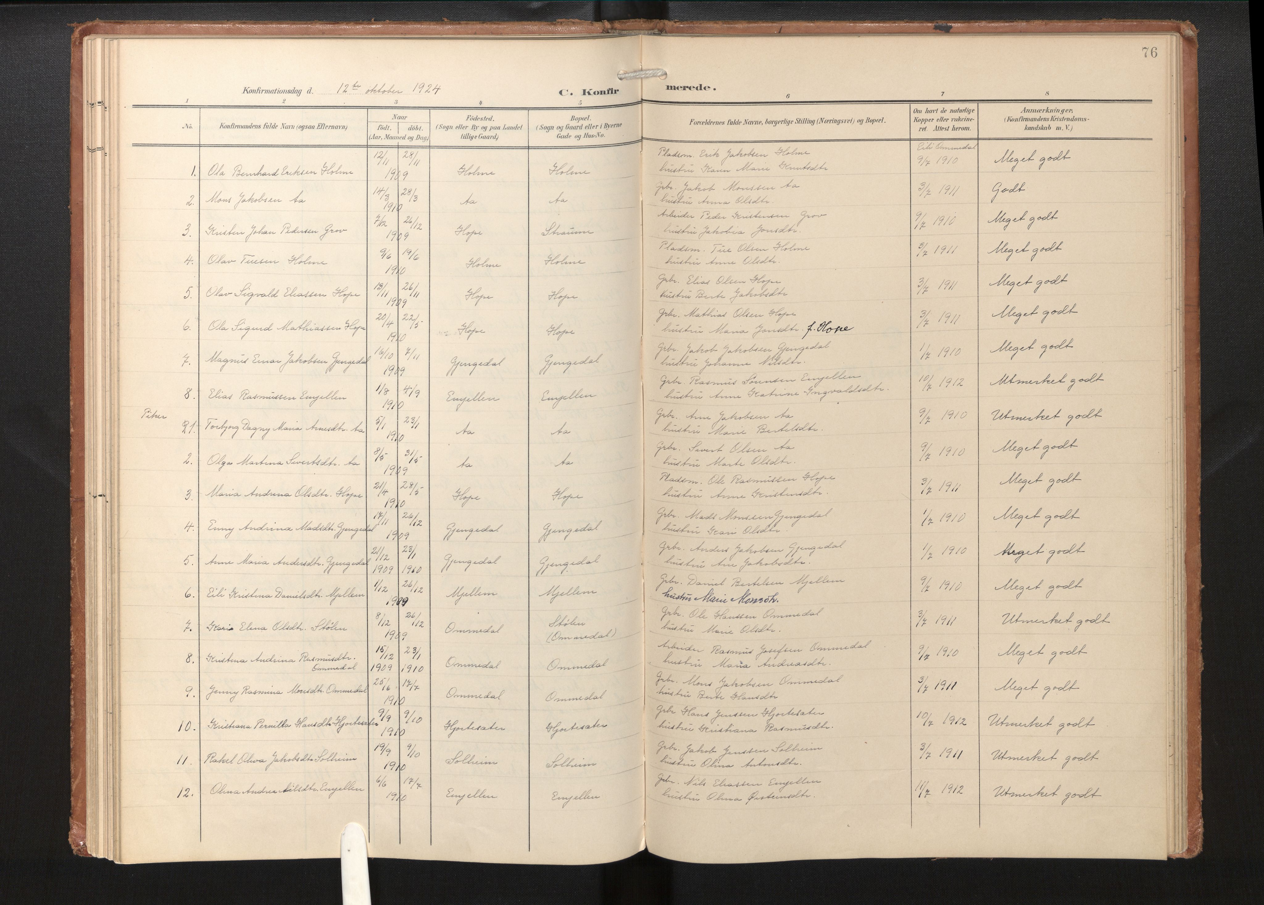 Gloppen sokneprestembete, AV/SAB-A-80101/H/Haa/Haae/L0002: Ministerialbok nr. E 2, 1904-1925, s. 75b-76a