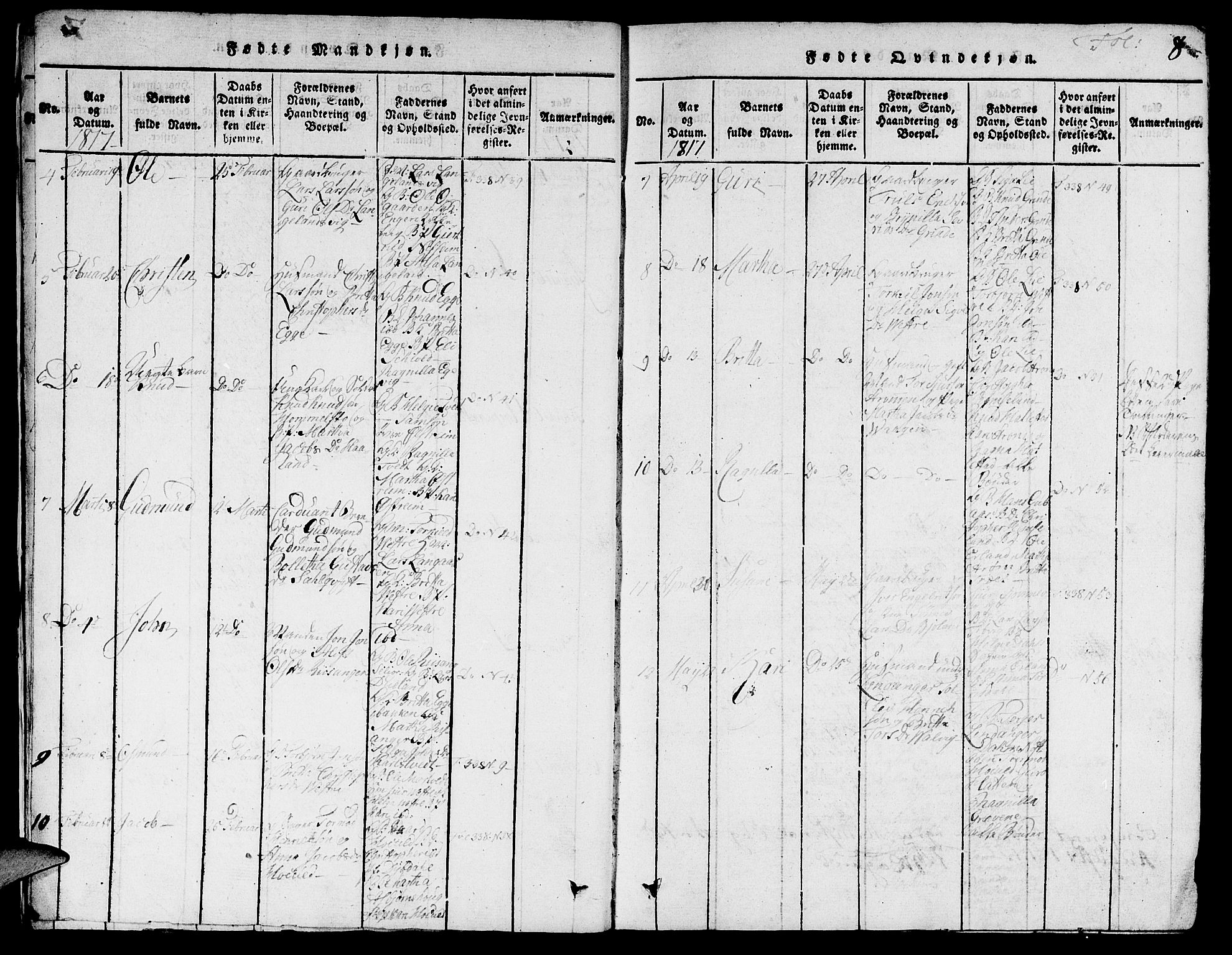 Skjold sokneprestkontor, AV/SAST-A-101847/H/Ha/Hab/L0001: Klokkerbok nr. B 1, 1815-1835, s. 8