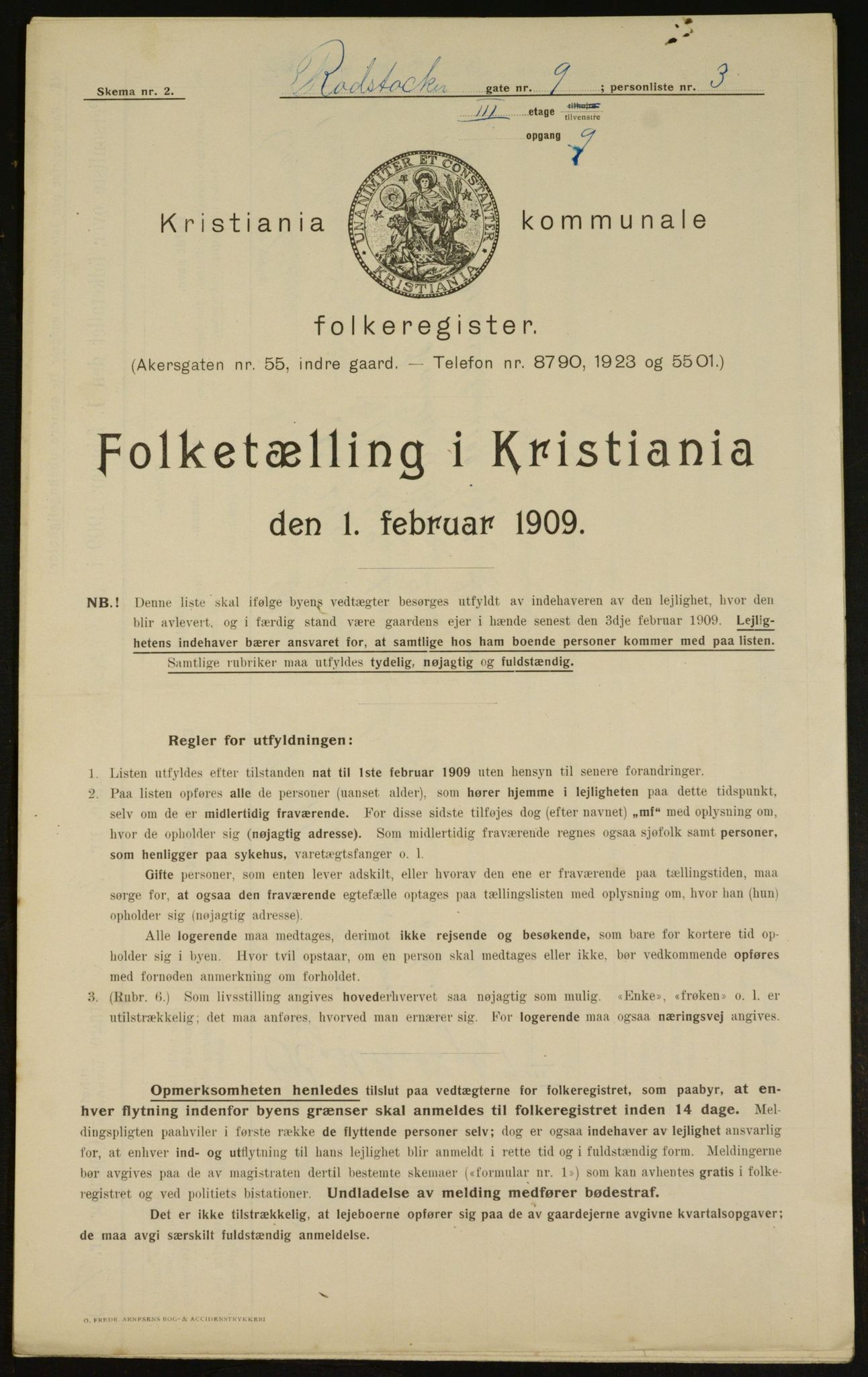 OBA, Kommunal folketelling 1.2.1909 for Kristiania kjøpstad, 1909, s. 76735