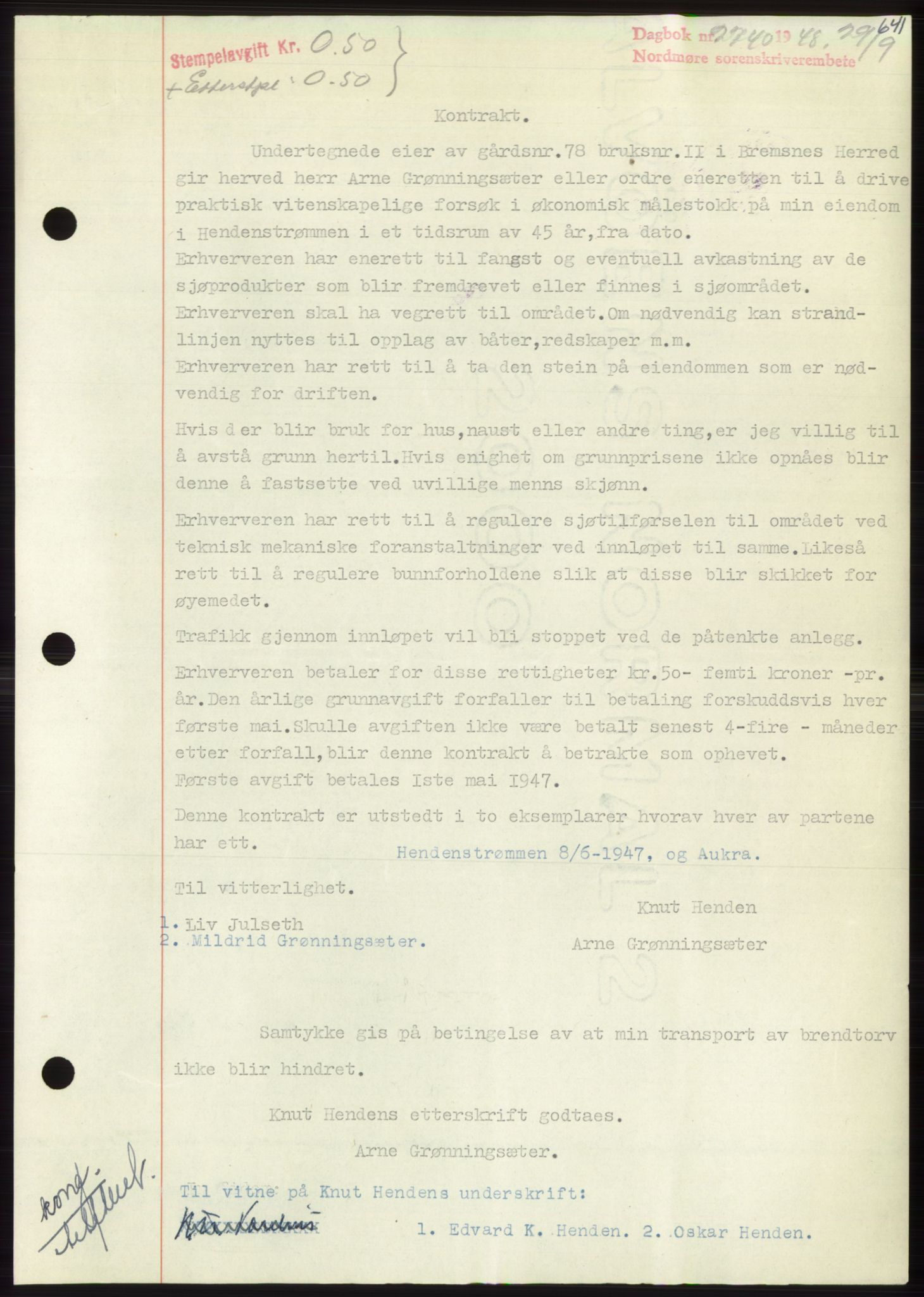 Nordmøre sorenskriveri, SAT/A-4132/1/2/2Ca: Pantebok nr. B99, 1948-1948, Dagboknr: 2740/1948