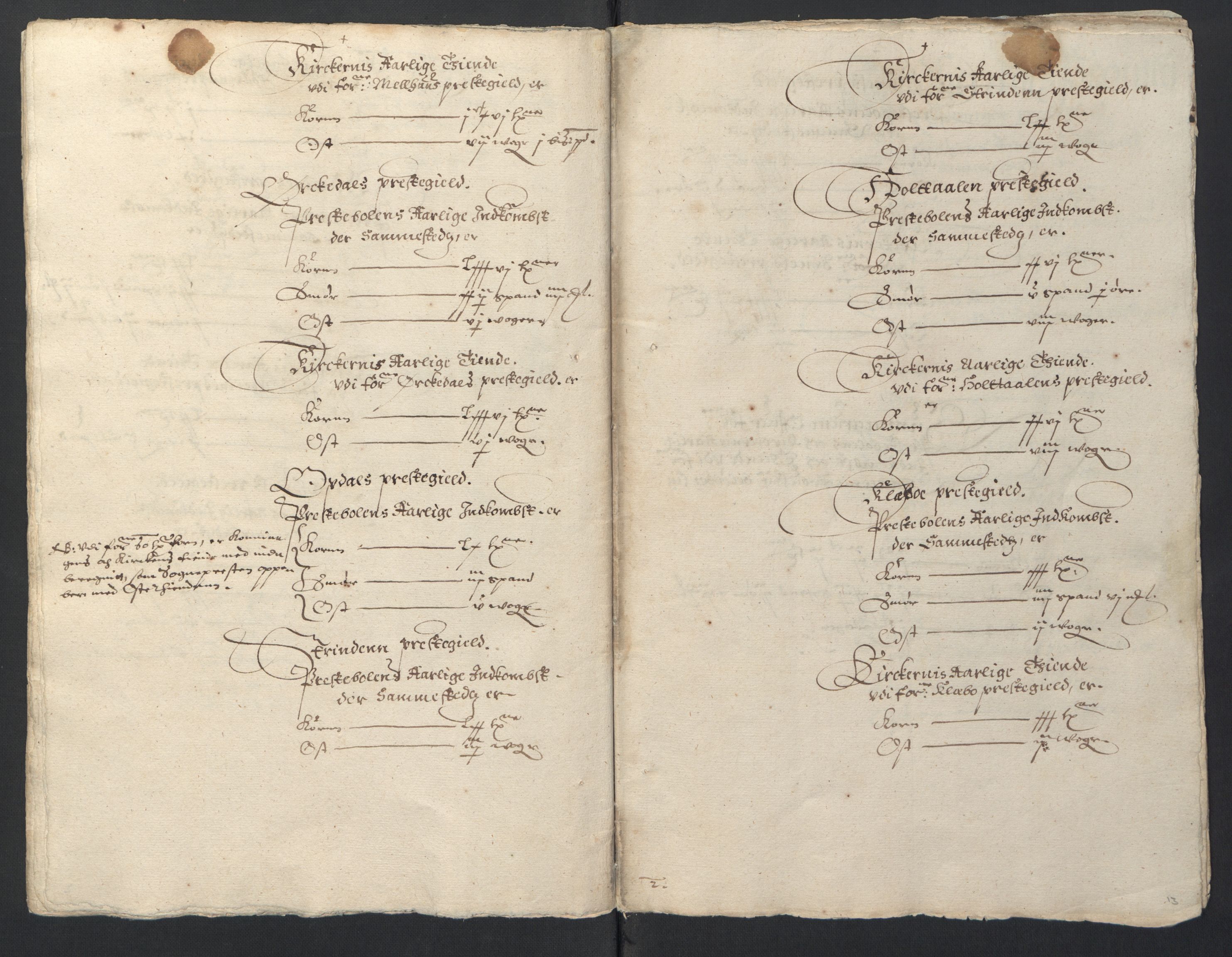 Stattholderembetet 1572-1771, AV/RA-EA-2870/Ek/L0016/0001: Jordebøker til utlikning av rosstjeneste 1624-1626: / Kirke- og prestebolsinntekter i Trondheim bispedømme og Jemtland, 1625-1626, s. 15