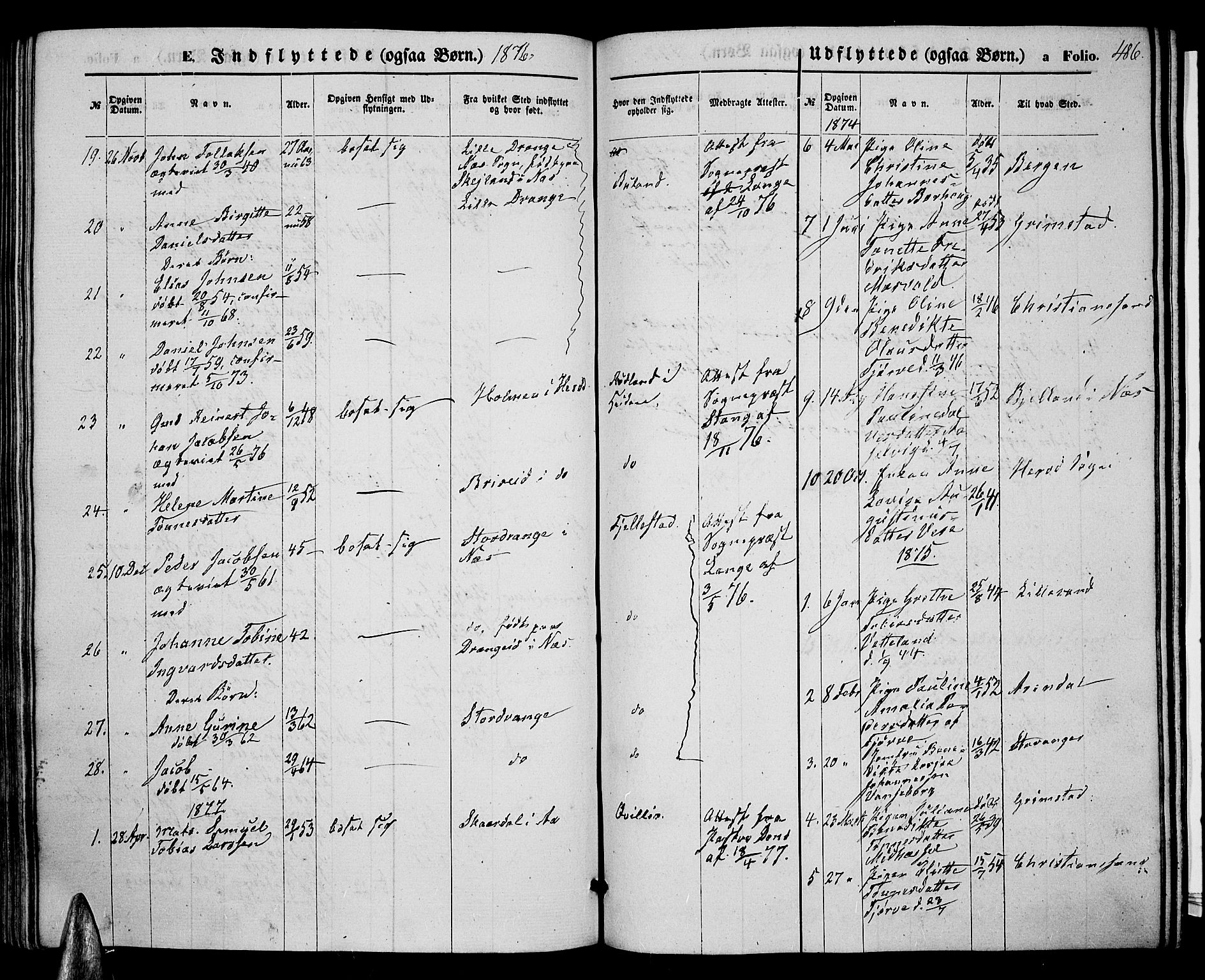 Lista sokneprestkontor, SAK/1111-0027/F/Fb/L0003: Klokkerbok nr. B 3, 1862-1877, s. 486