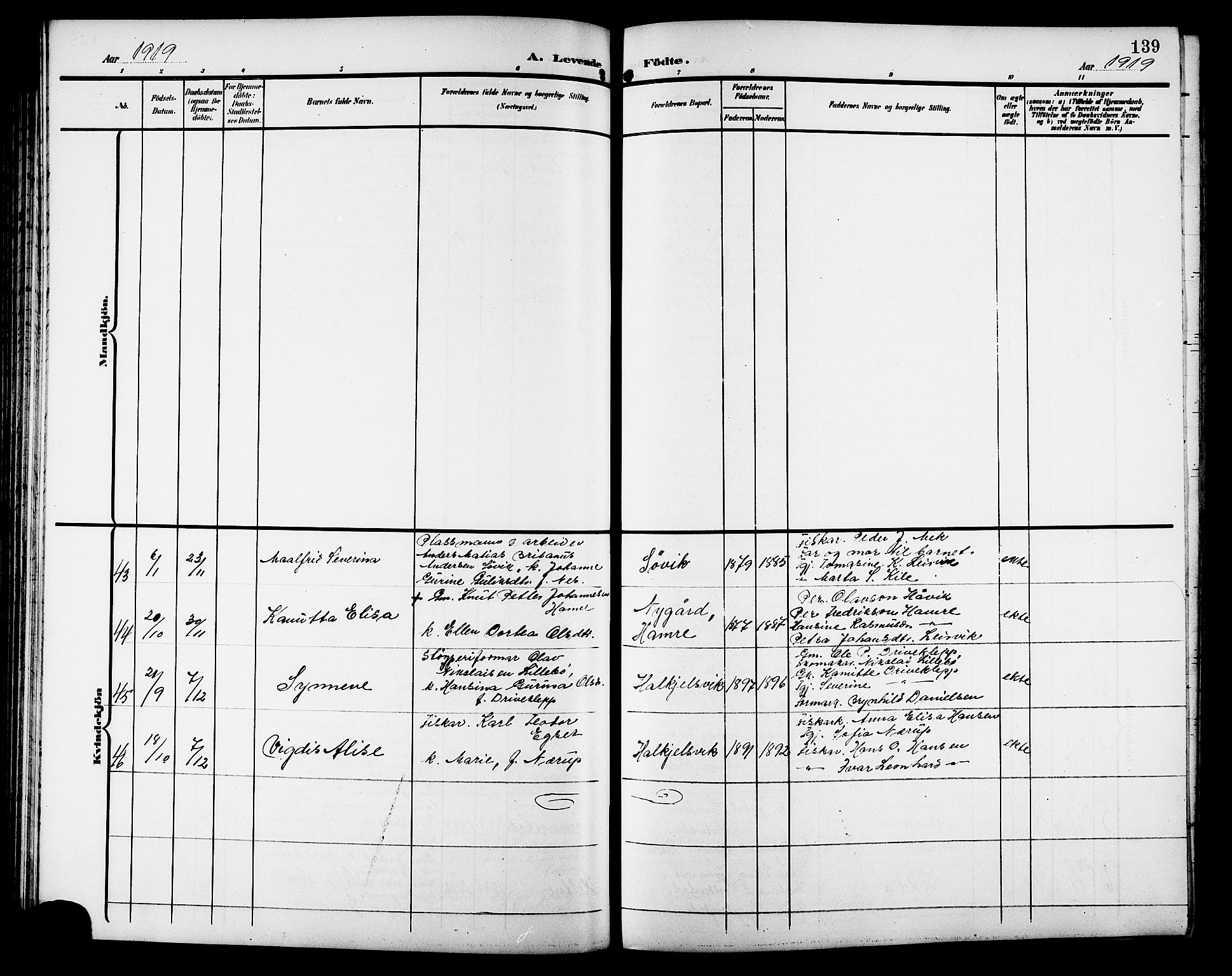 Ministerialprotokoller, klokkerbøker og fødselsregistre - Møre og Romsdal, AV/SAT-A-1454/511/L0159: Klokkerbok nr. 511C05, 1902-1920, s. 139